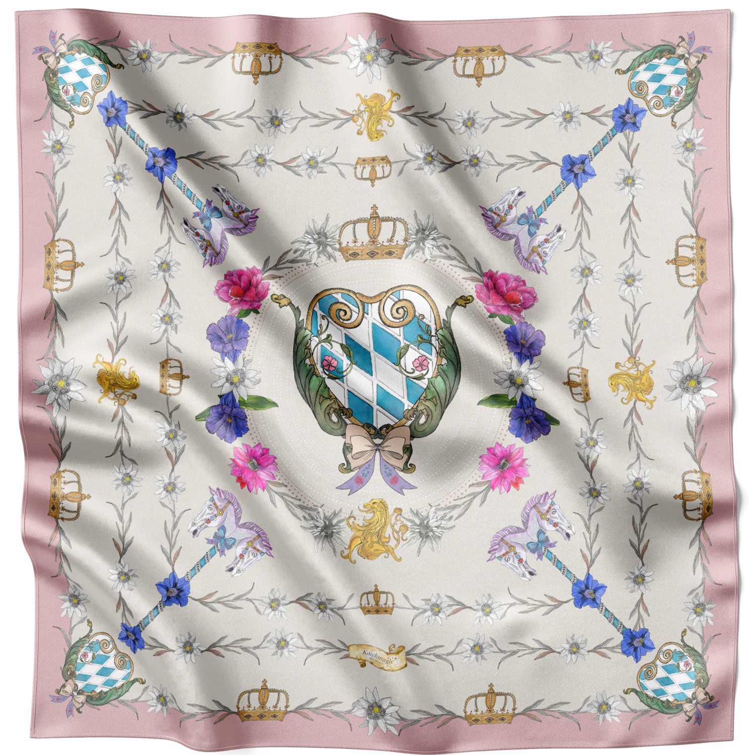 Lamberty Munich X Katchmagic London Women's The Mystical Edelweiss Silk Scarf - Neutrals In White
