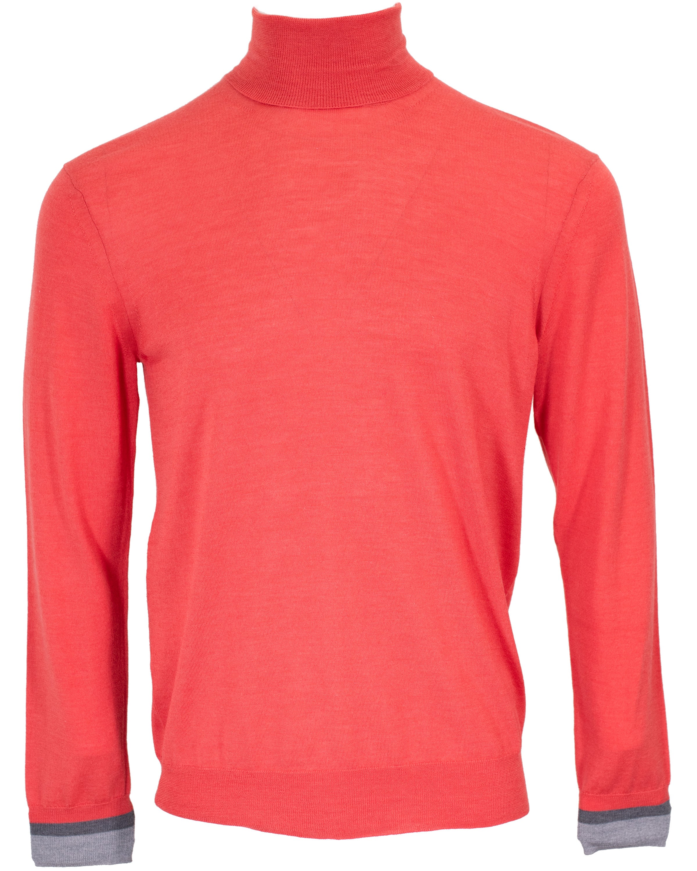 Men’s Grey / Red Ronald Merino Turtleneck Sweater In Geranium Extra Large Lords of Harlech