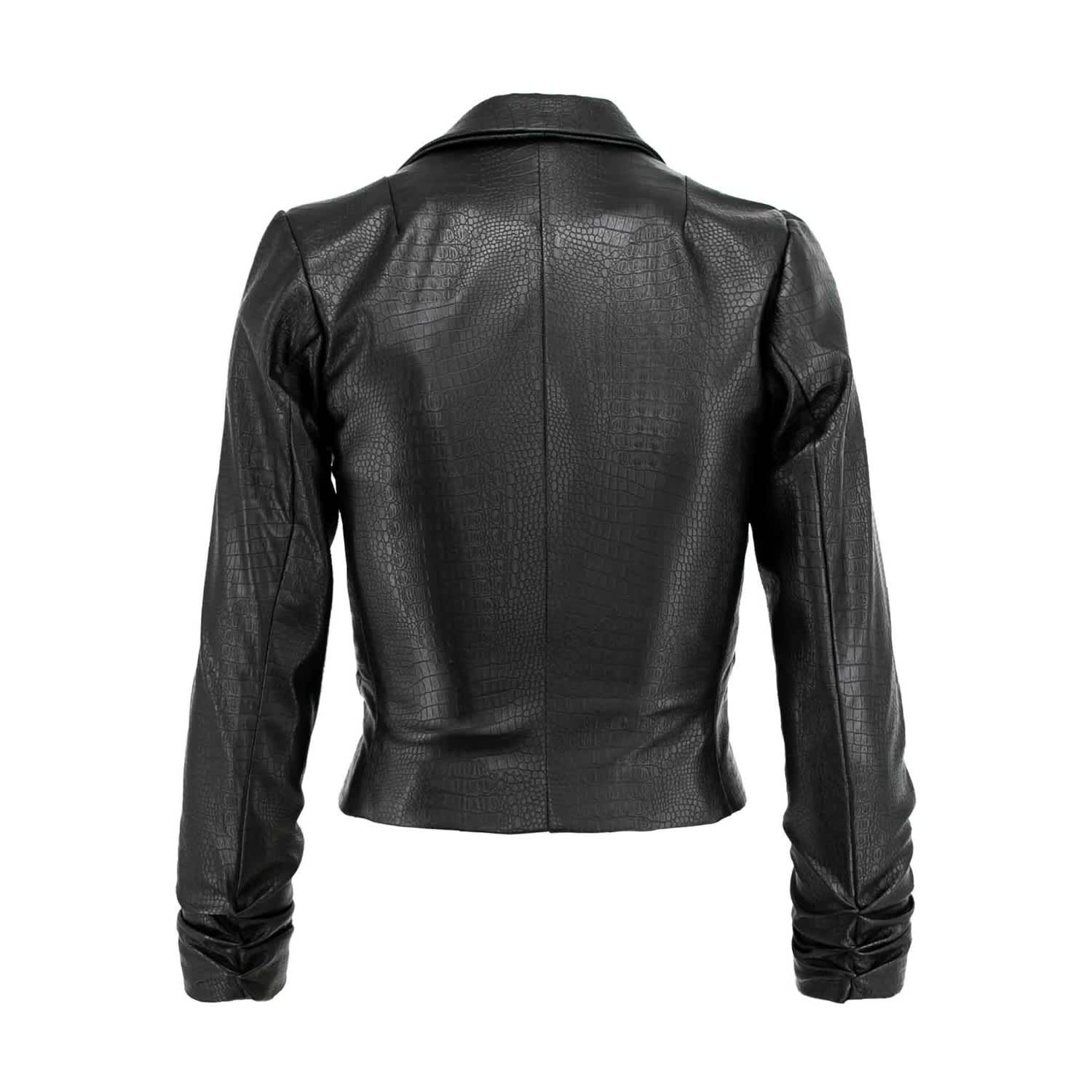 BLACK FAUX LEATHER SHORT POCKET JACKET, Womens Jackets