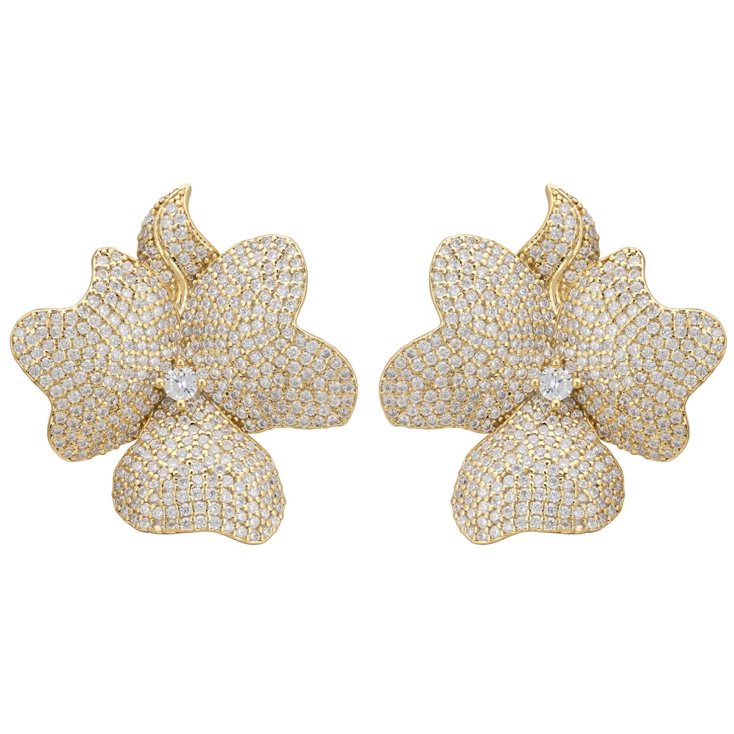 Latelita Women's Gold / White Flower Large Stud Clip On Earrings Gold