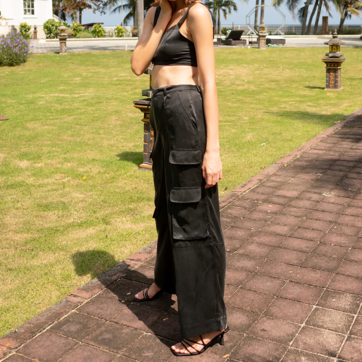 90〜00's agnes b. Cargo Pants black satin cargo pants