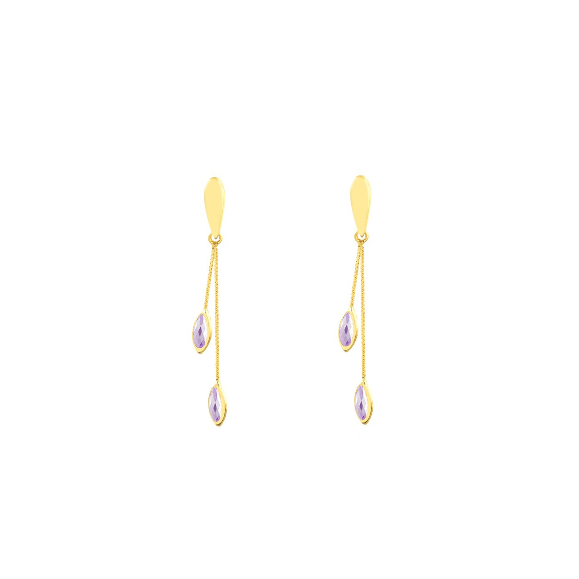Solio Jewellery Women's Yellow / Gold / Purple Drop Chain Earrings With Amethyst 18k Solid Gold In Gold