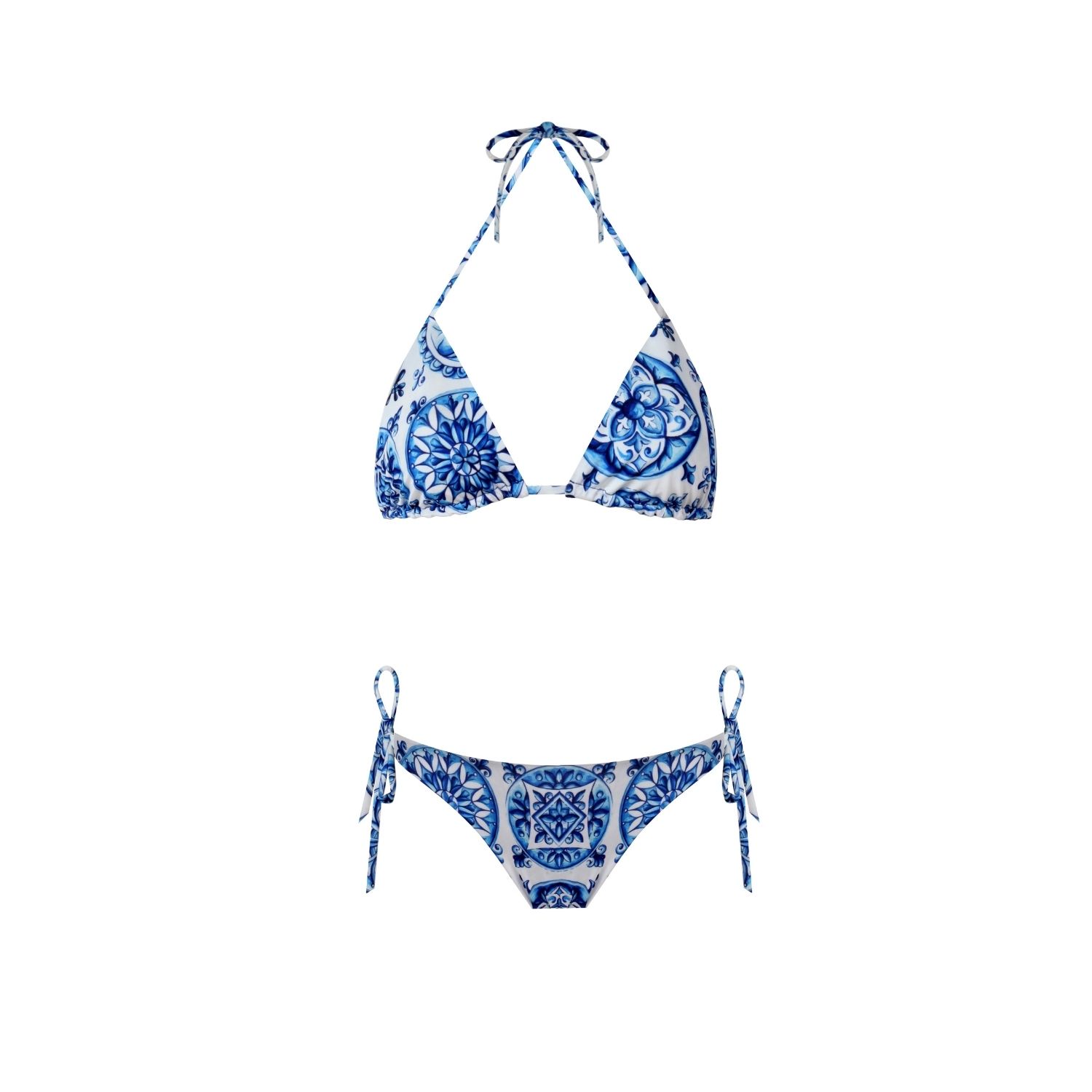 Nur Karaata Women's Blue Triangle Bleu Blanc Bikini Set In Blue