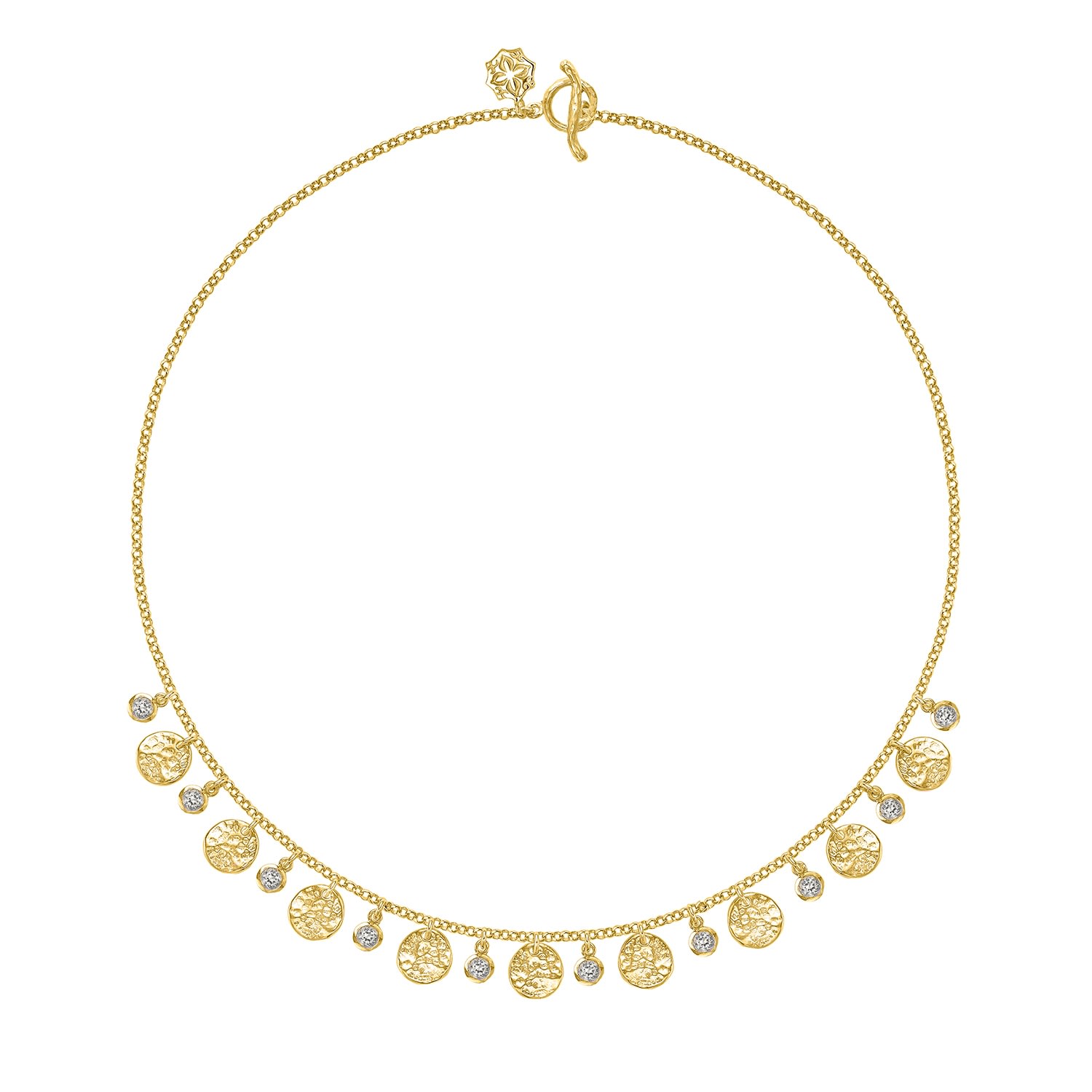 Women’s Gold Hammered Disc And White Sapphire Array Necklace In Vermeil Dower & Hall