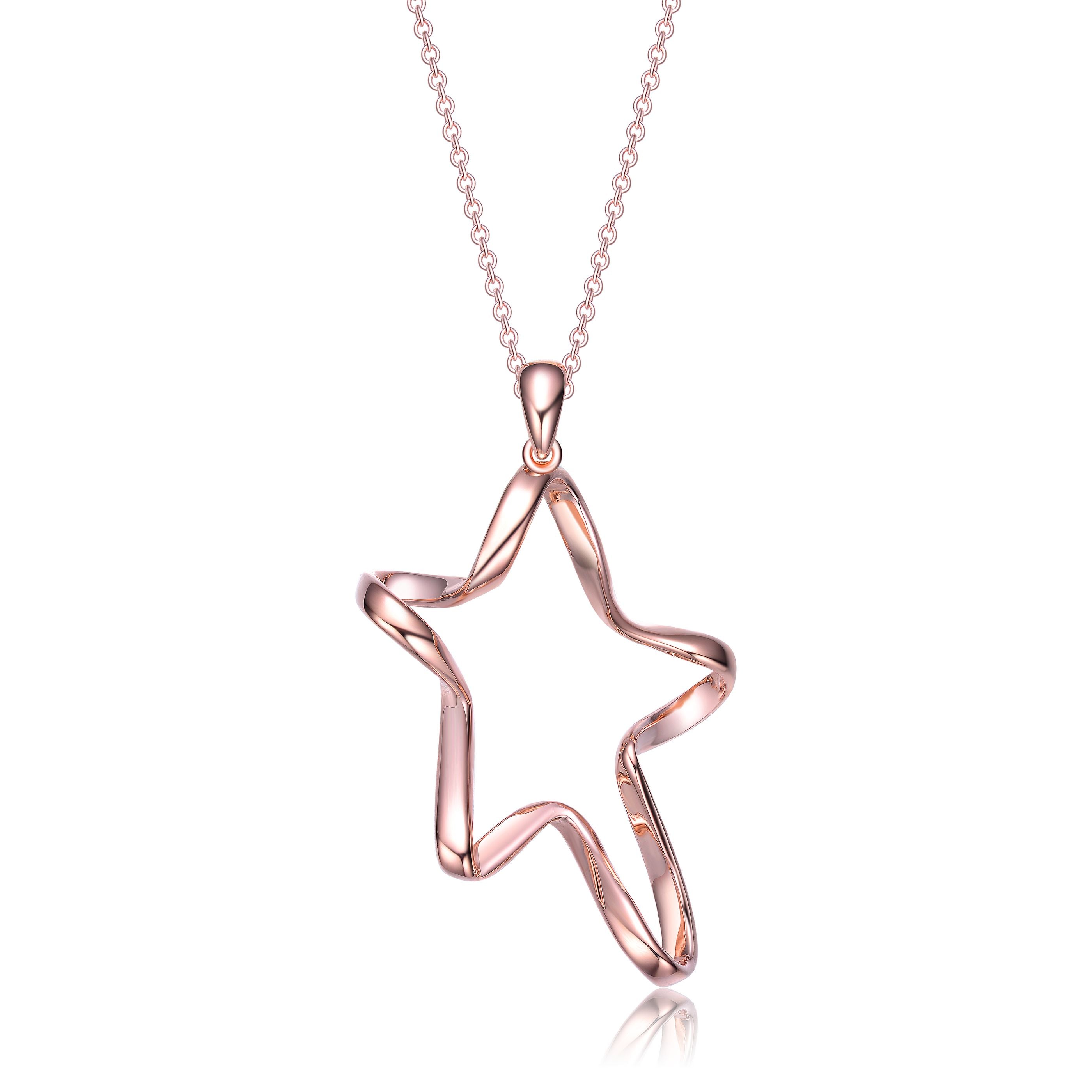 Genevive Jewelry Women's Classy Sterling Silver With Rose Gold Plating Star Halo Necklace In Gold