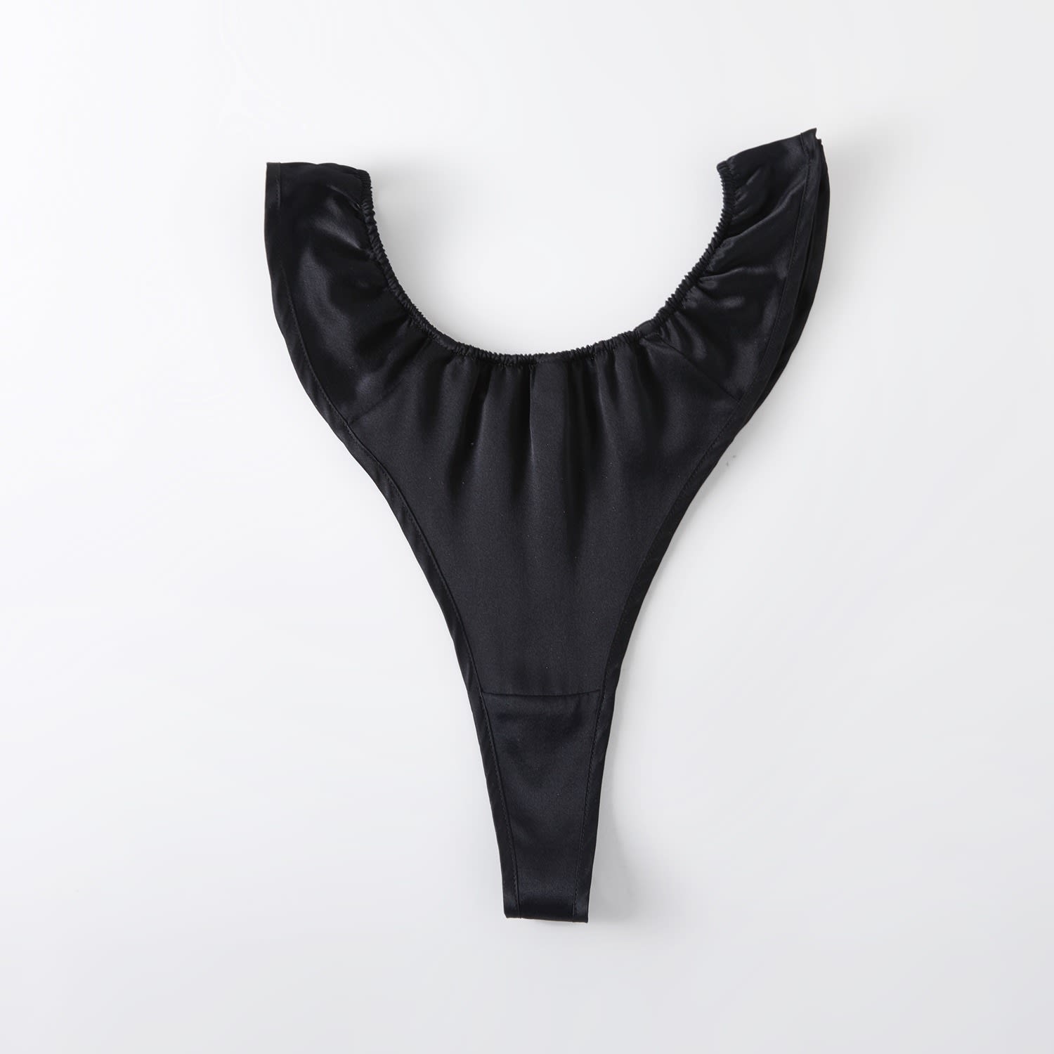 Pure Mulberry Silk T-String Pantie, Mid To High Waist Thong In Black, Soft Strokes Silk