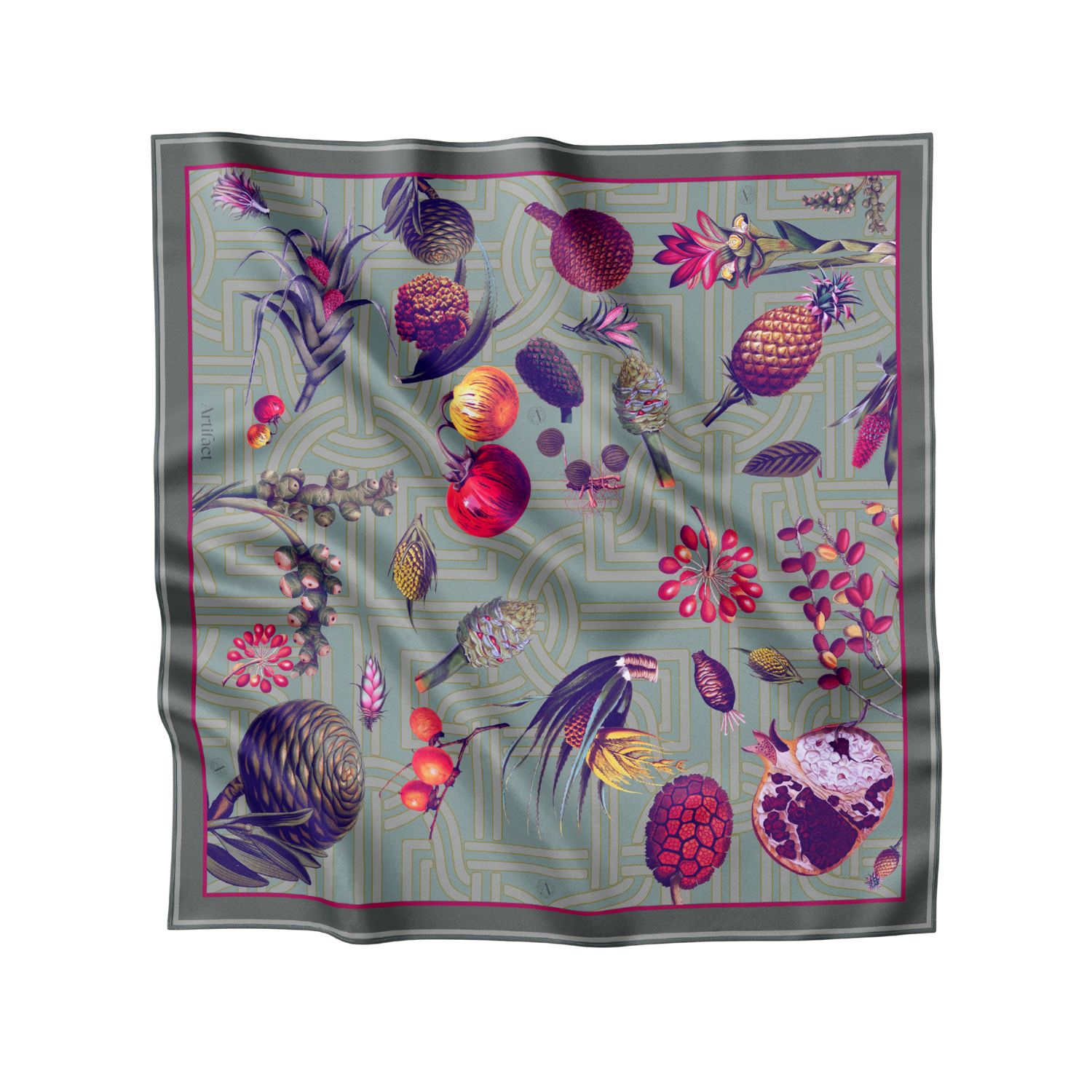 Artifact. Women's Green / Pink / Purple Pomona Bounty Large Luxury Square Silk Scarf In Multi