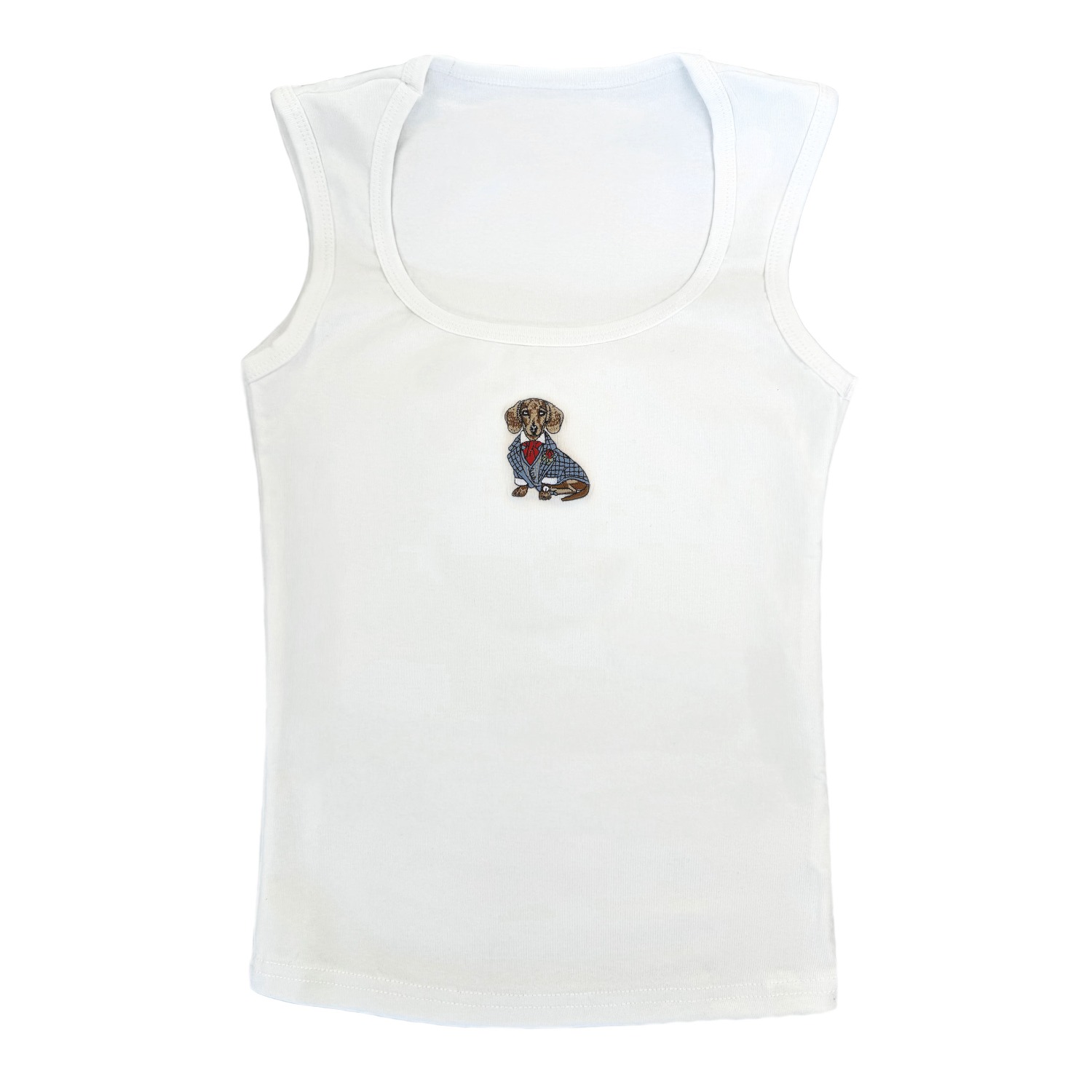 Amati Collection Women's White Dachshund Embroidered Tank Top