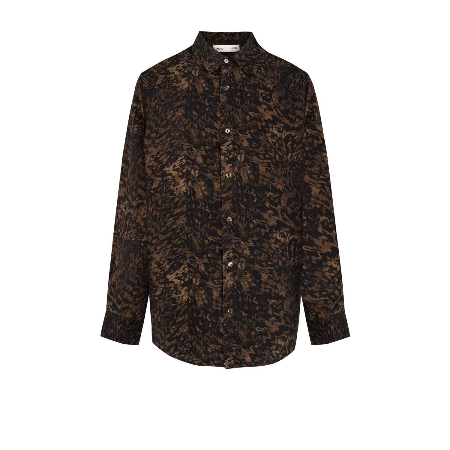 Pcfg Men's Black / Brown Your Itch Kangaroo Long Sleeve Shirt - Leopard In Brown
