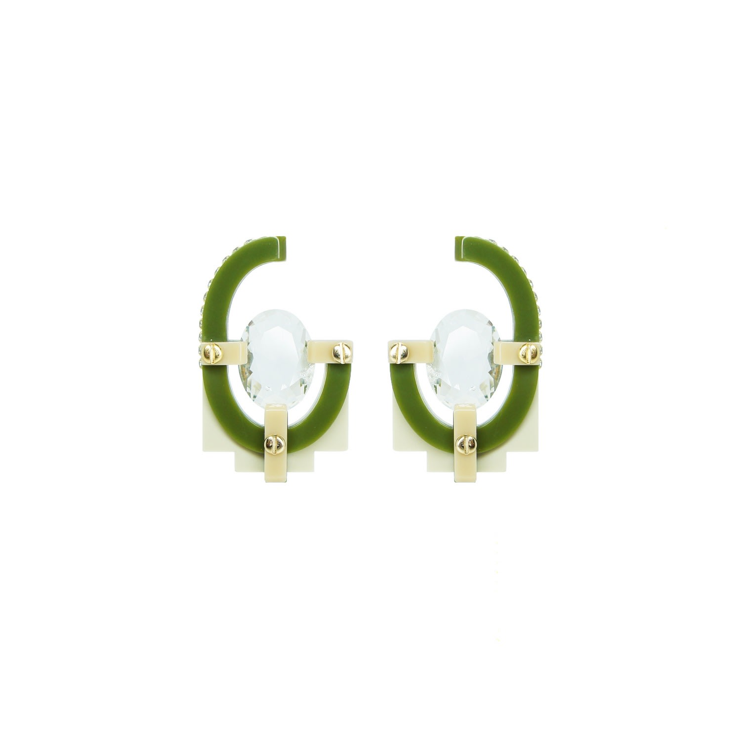 Gissa Bicalho Women's Neutrals / Green Handmade Acrylic Earring With Oval Cut Stone Clay In Green