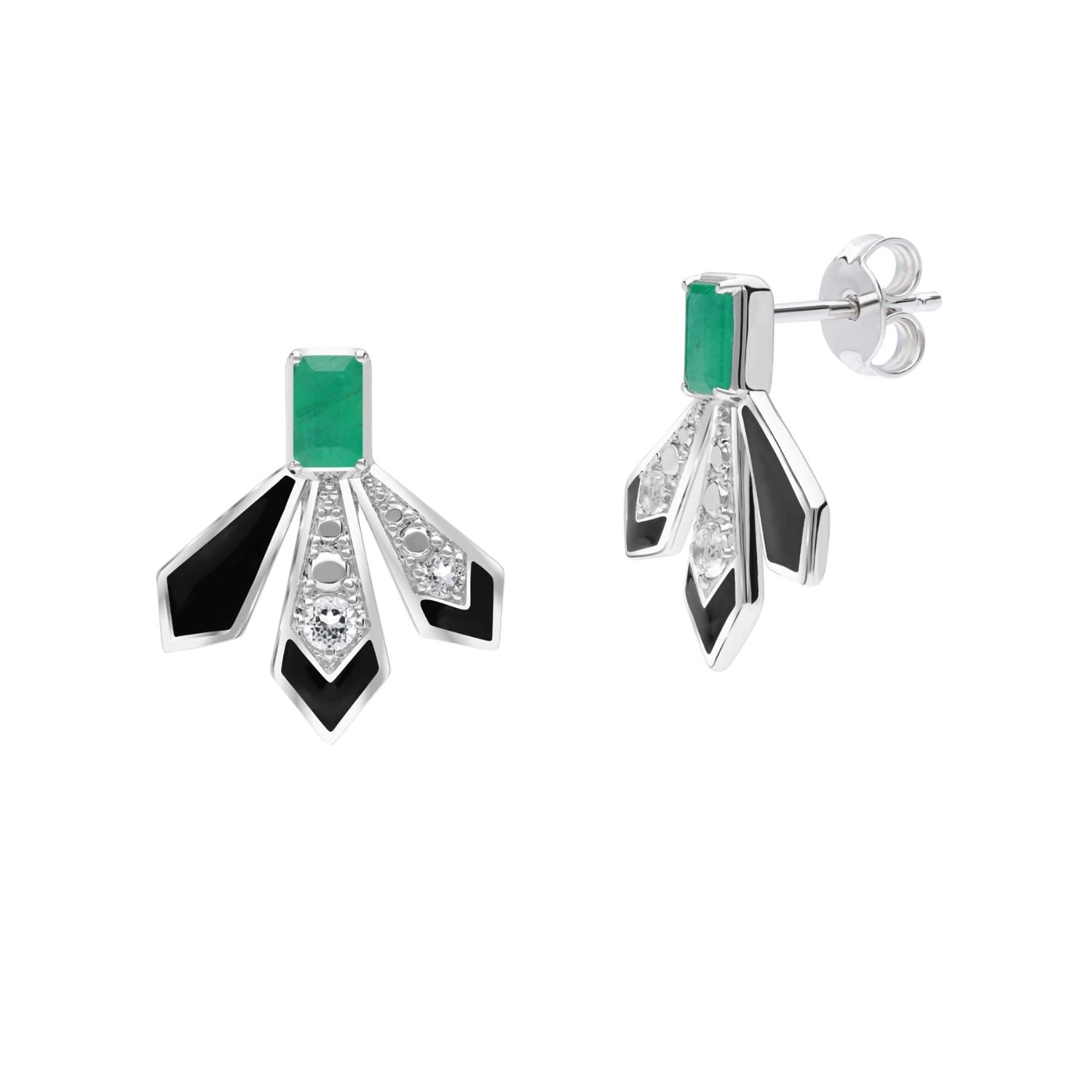 Women’s Green Grand Deco Emerald & White Topaz Fan Earrings Gemondo