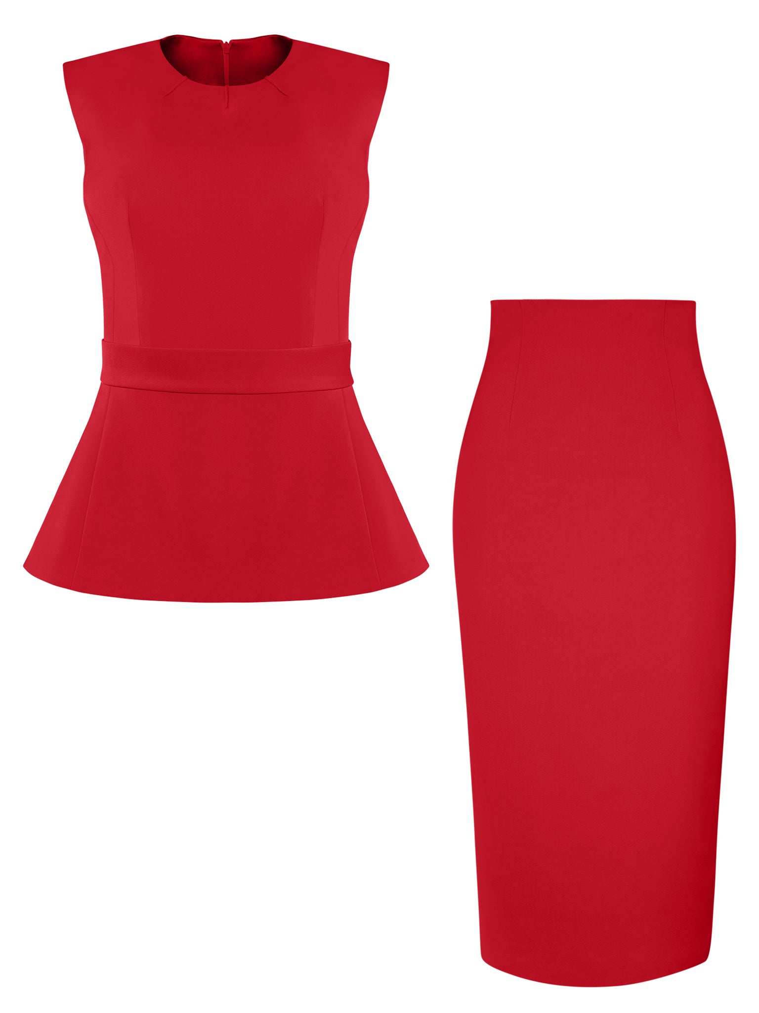 Tia Dorraine Sleeveless Top & Pencil Midi Skirt Set - Fierce Red In Red