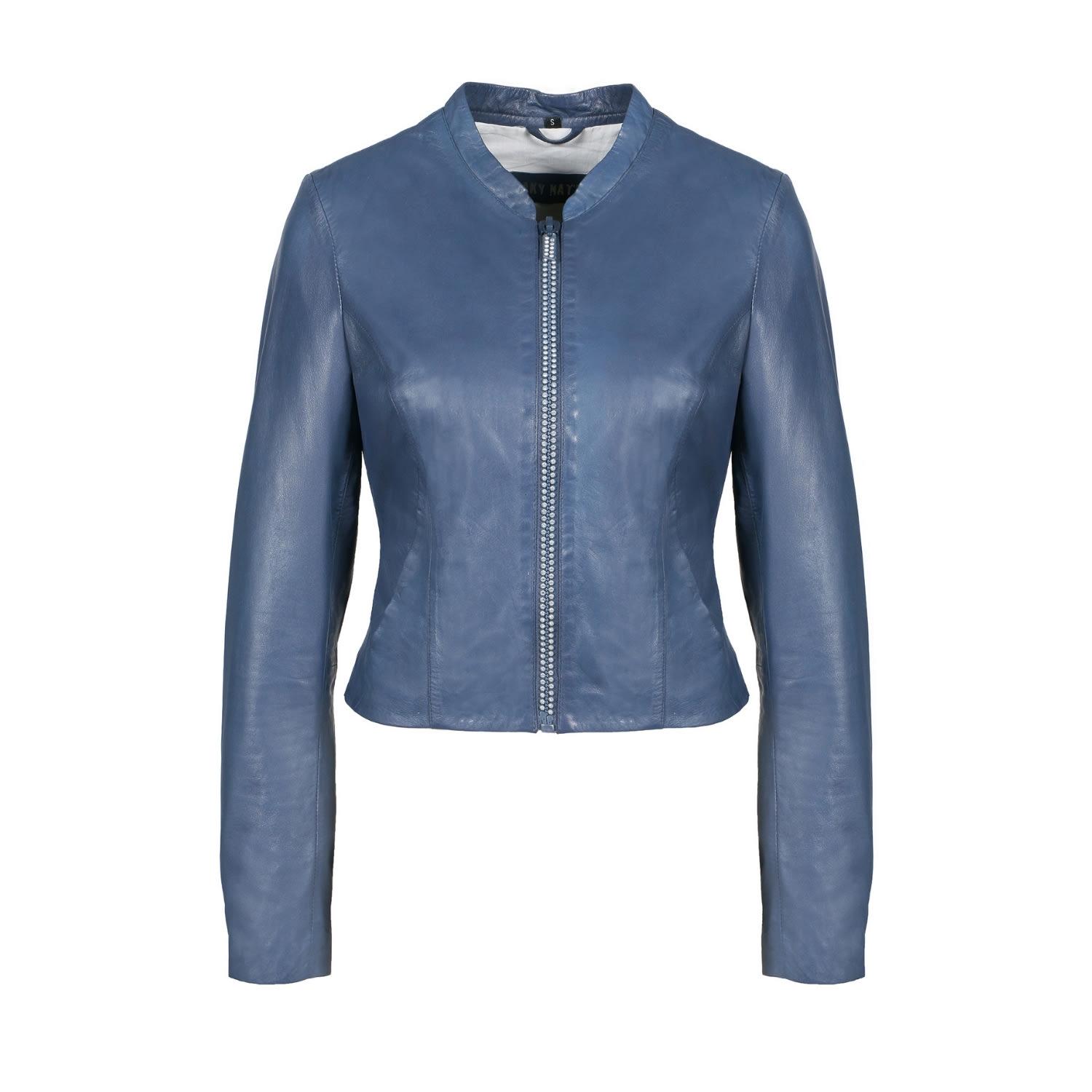 Freaky Nation Women's Blue Leather Jacket Sparkling Whale In Blue