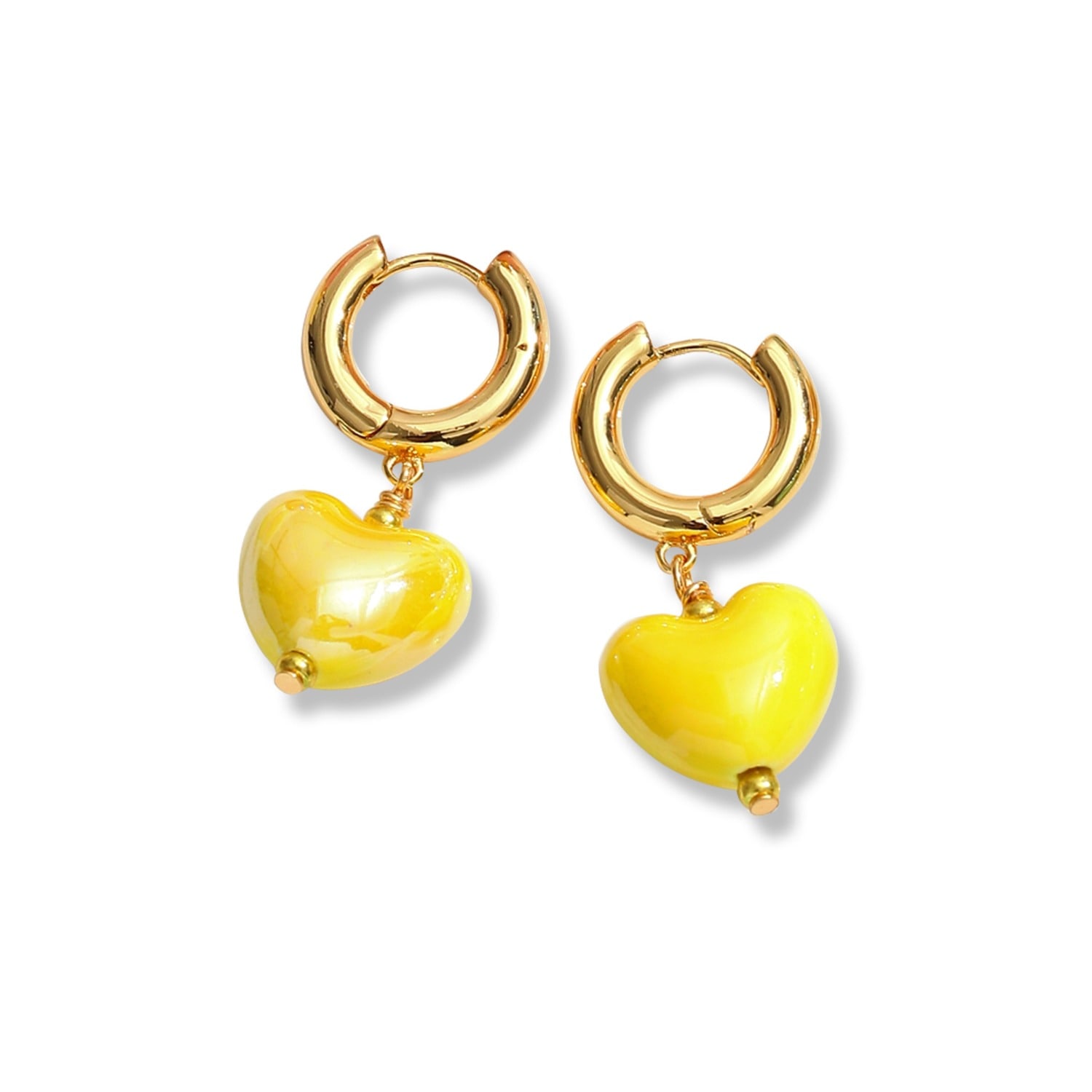 Classicharms Women's Yellow Ceramic Heart Dangle Earrings