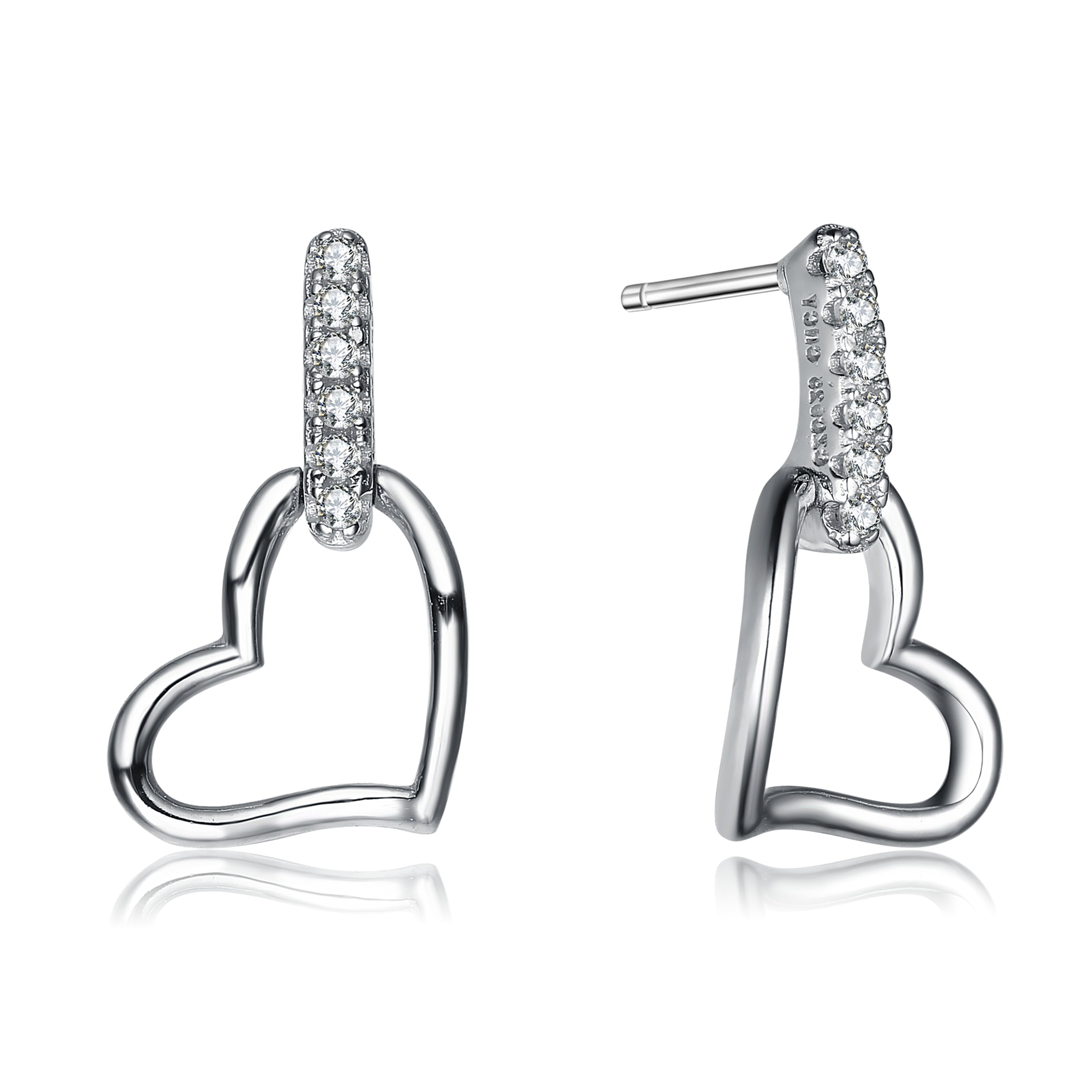 Women’s White / Silver Coeur Modern Heart Contour Earrings Genevive Jewelry