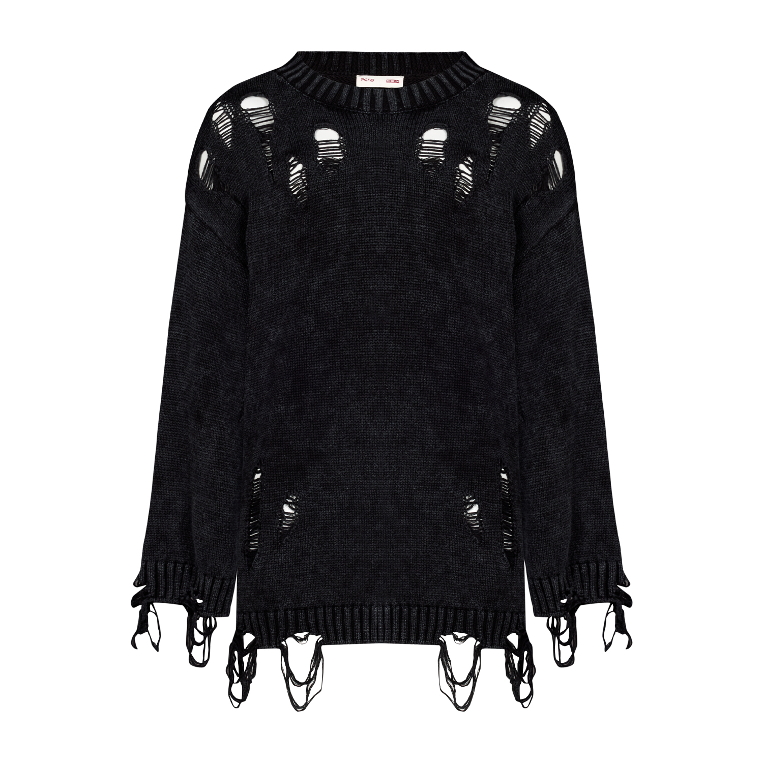 トップス AFB DISTRESSED SWEAT SHIRTS BLACK Your Itch Ripped Knit Sweat - Black | PCFG | Wolf & Badger