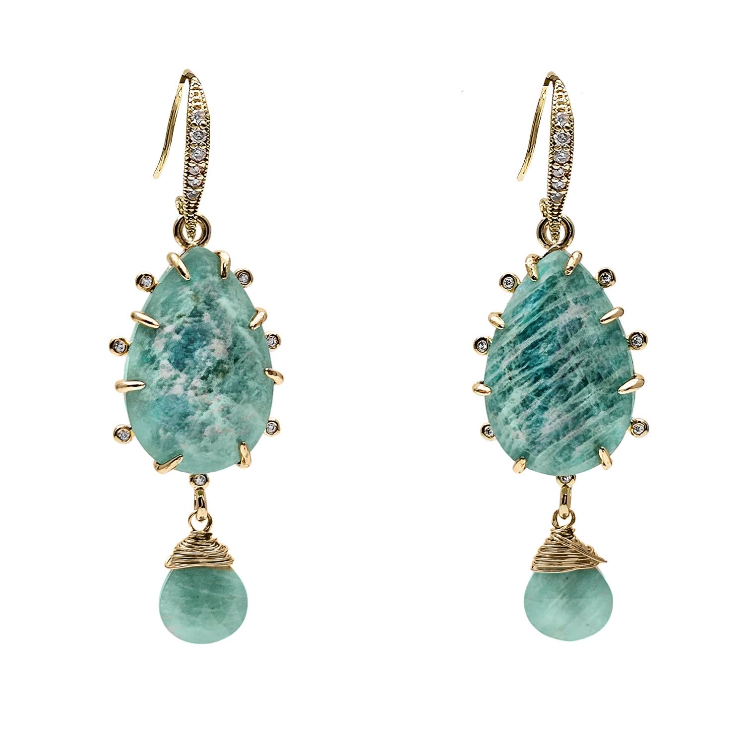 Farra Women's Green Teardrop Amazonite Dangle Earrings