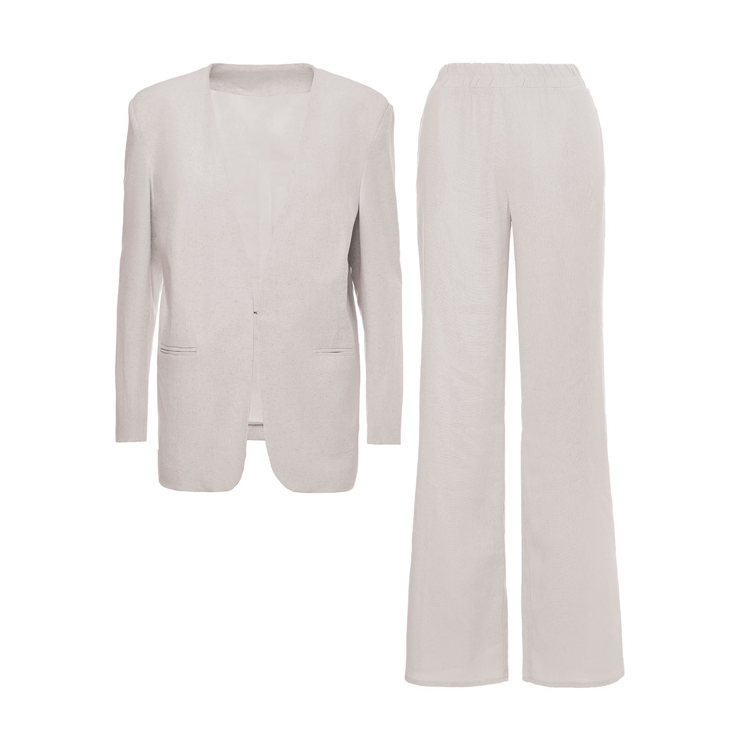 Women’s Neutrals Ivoire Linen Suit With Blazer And Straight Trousers Medium Bluzat