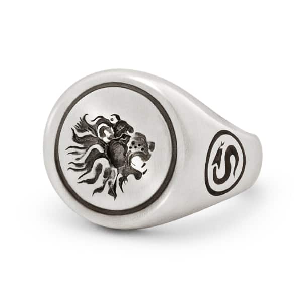 Snake Bones Lion Signet Ring In Sterling Silver