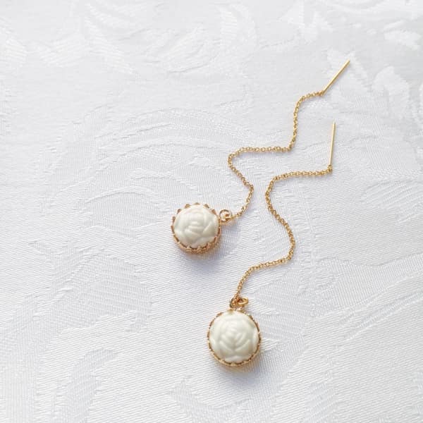 Poporcelain Mini Porcelain Rose With Gold Filled Chain Earrings