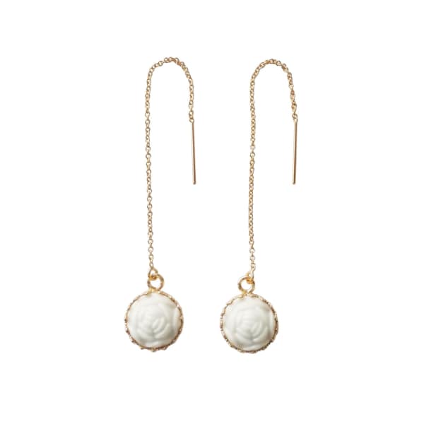 Poporcelain Mini Porcelain Rose With Gold Filled Chain Earrings