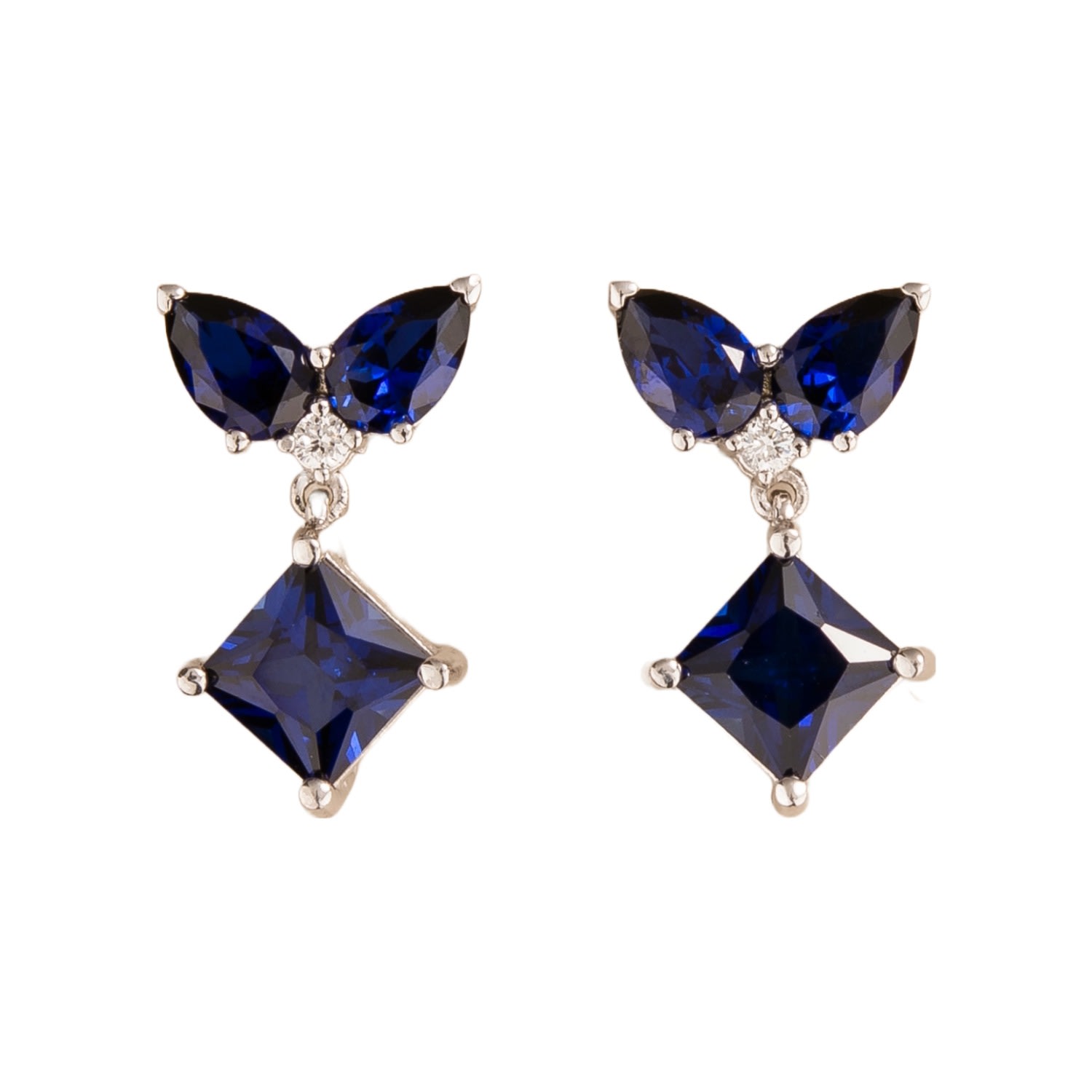 Juvetti Women's Amore White Gold Earrings Blue Sapphire & Diamonds In Blue
