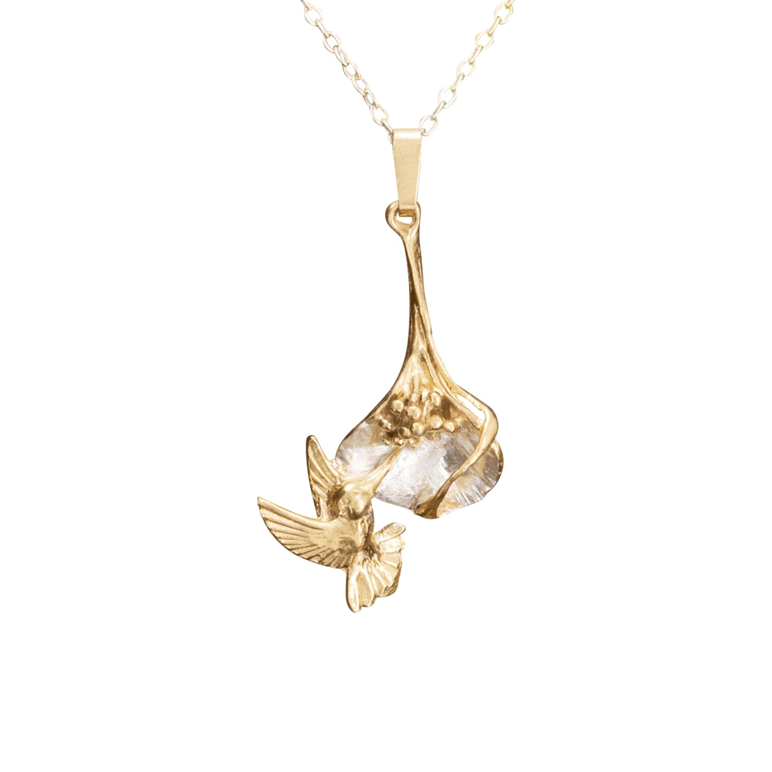Simon Kemp Jewellers Women's Arum Lily And Humming Bird Necklace In Eighteen  Carat Gold And Sterling Silver