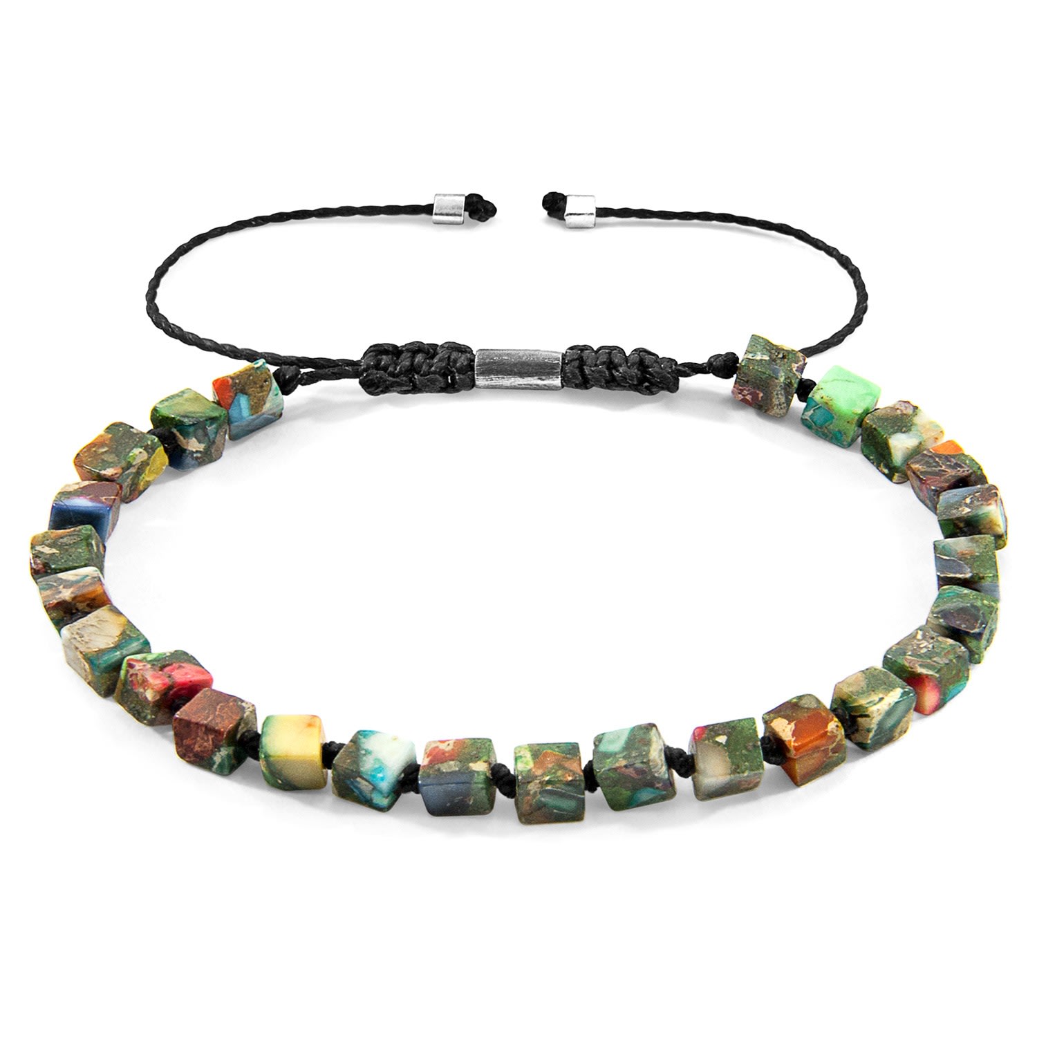 Anchor & Crew Men's Multicoloured Imperial Jasper Ralph Silver & Stone Skinny Macrame Bracelet In Multi