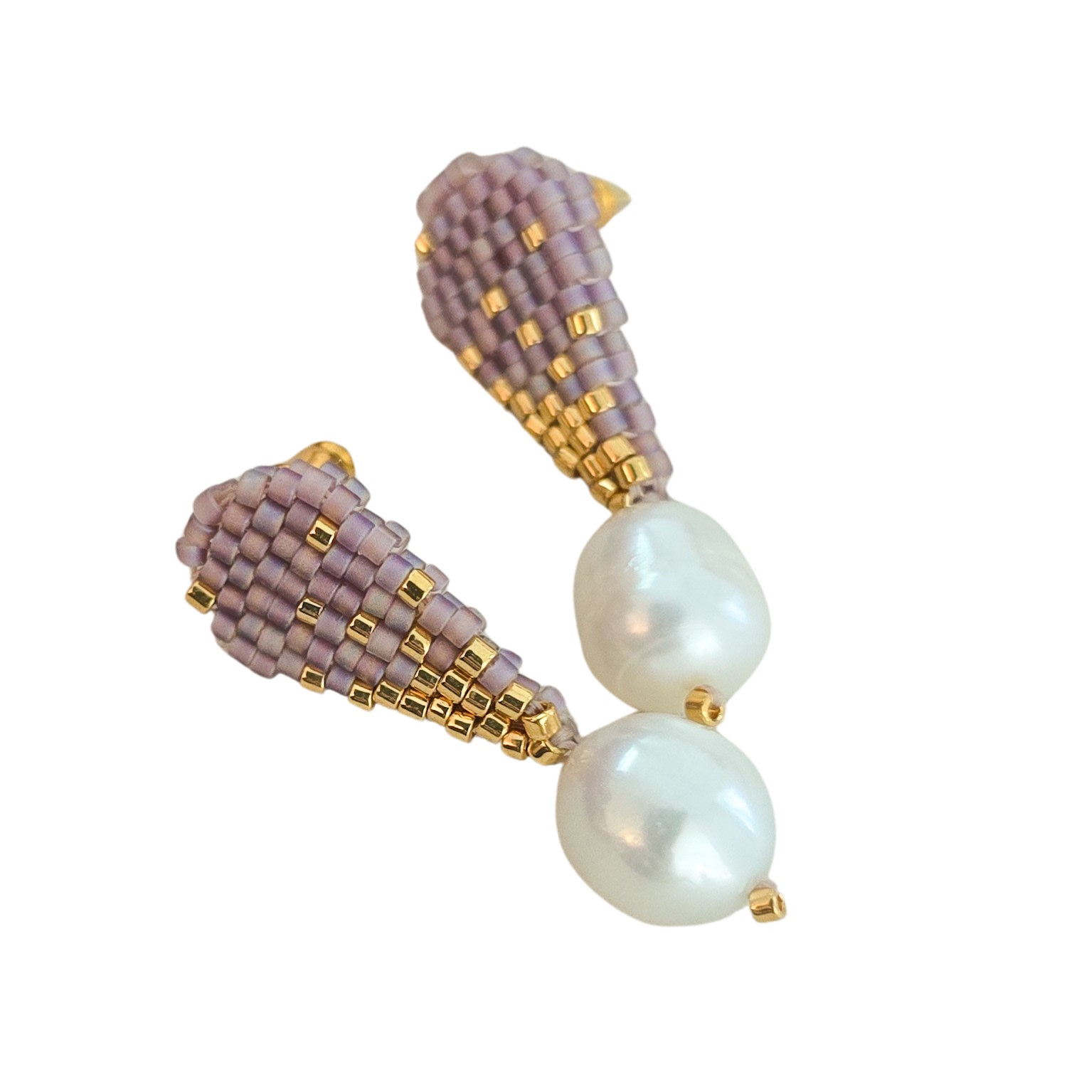 Jeannierichard Women's Pink / Purple / Gold Miroir Teardrop Dangle Stud Earrings With Pearl Drop In Purple And Spec