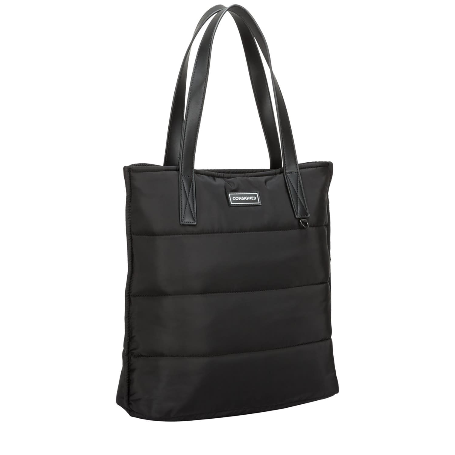 black and grey tote bag