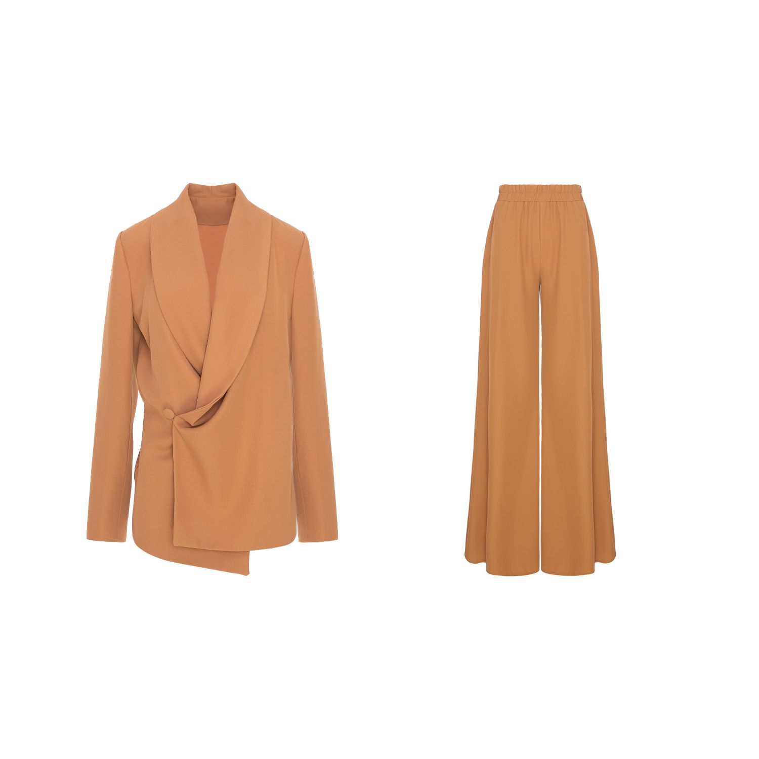 Bluzat Brown / Neutrals Caramel Set With Wrap Blazer And Flared Trousers In Brown