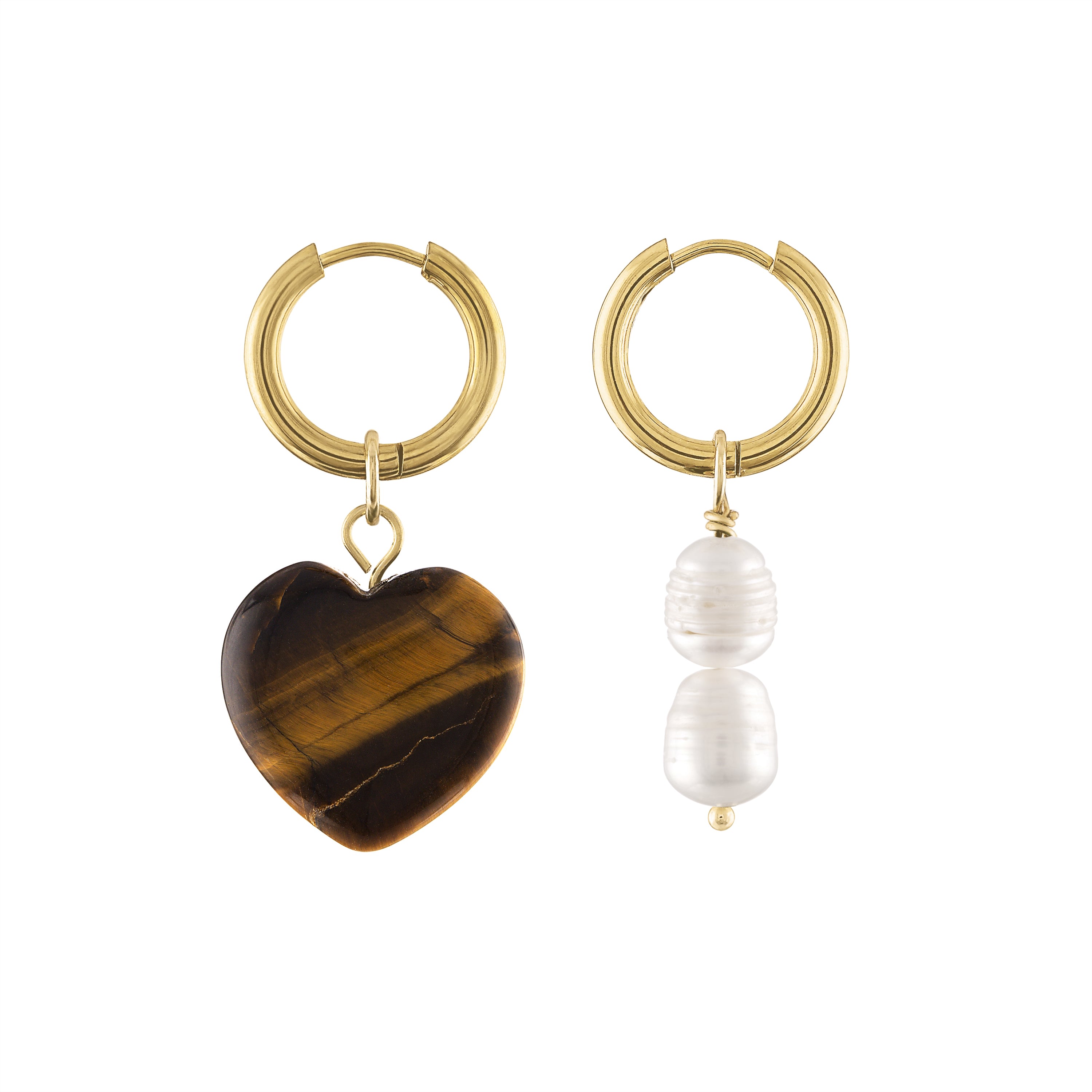 Olivia Le Women's Brown Aubrey Semi-precious Stone Heart Charm Hoop Earrings In Gold
