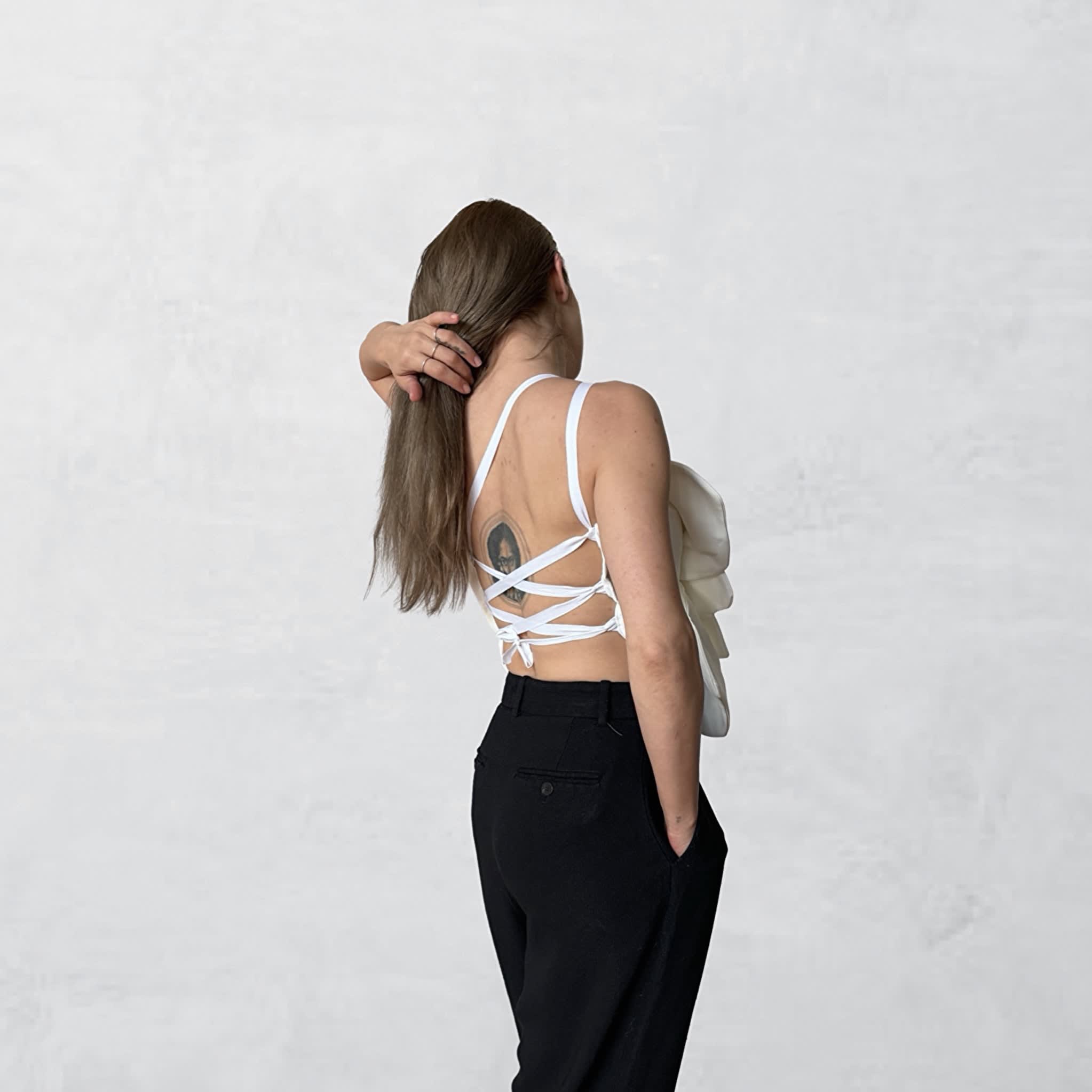 ZW COLLECTION FLORAL CROP TOP WHITE STRAIGHT NECK NEW SS24