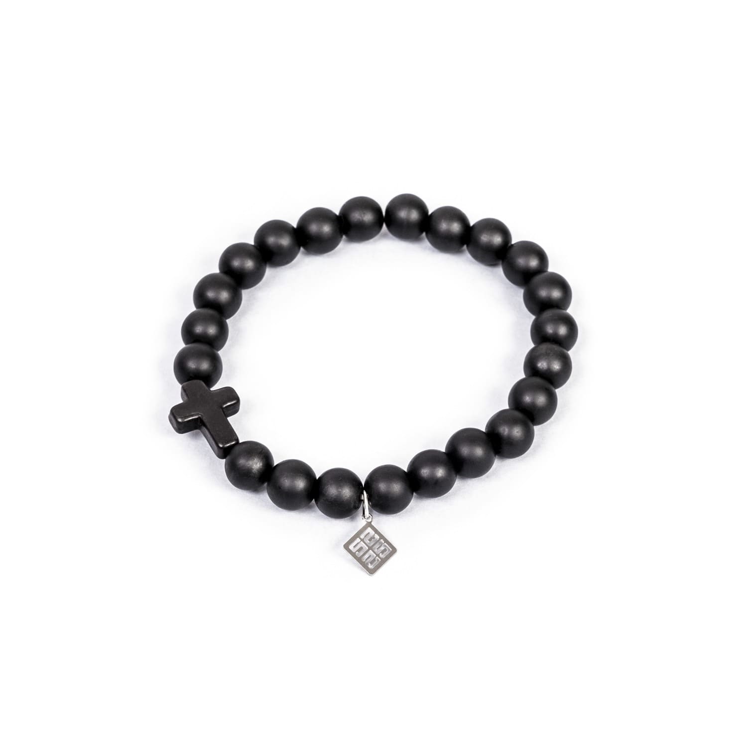 Matte Black Onyx Stone Cross Beads Bracelet Sartesori Wolf Badger