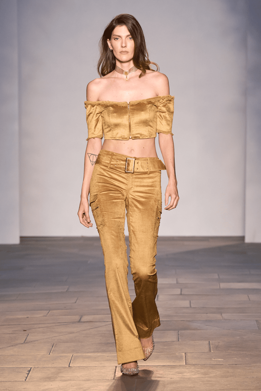 Low Rise Flared Gold Pants 