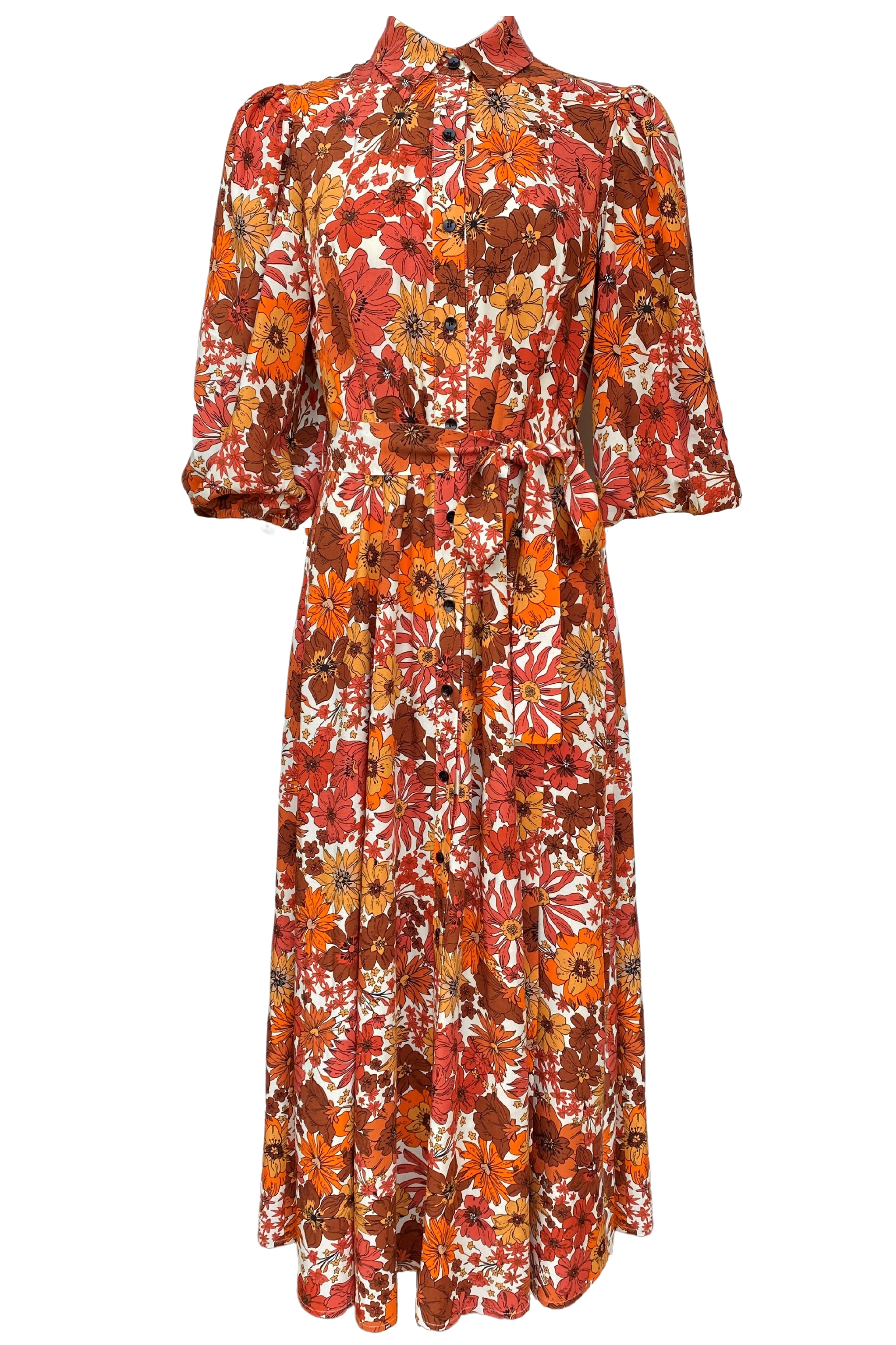 Women’s Maxi Shirt Dress In Autumn Brown Floral Print XXL Lavaand