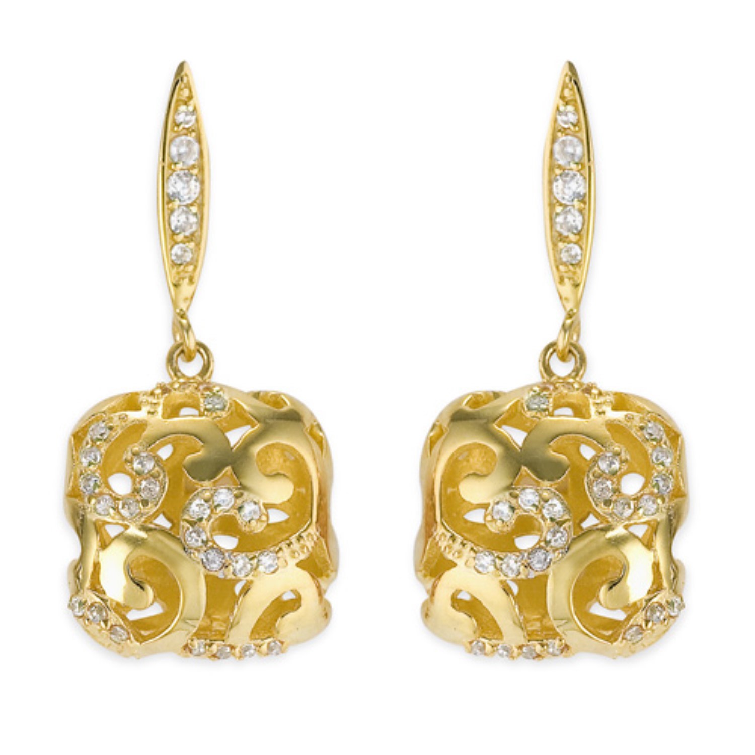 Genevive Jewelry Women's Gold / White Sterling Silver Gold Overlay Drop Earrings In Multi