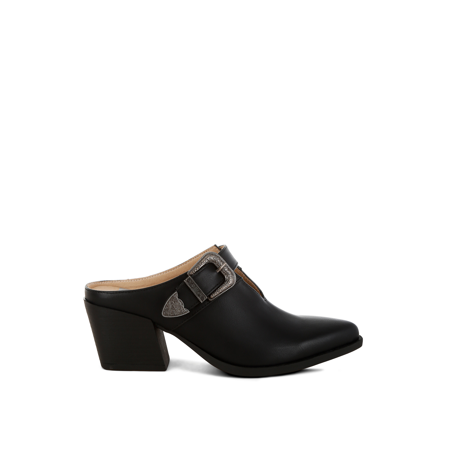 Holler Carved Buckle Statement Mules In Black By Rag & Co | Rag