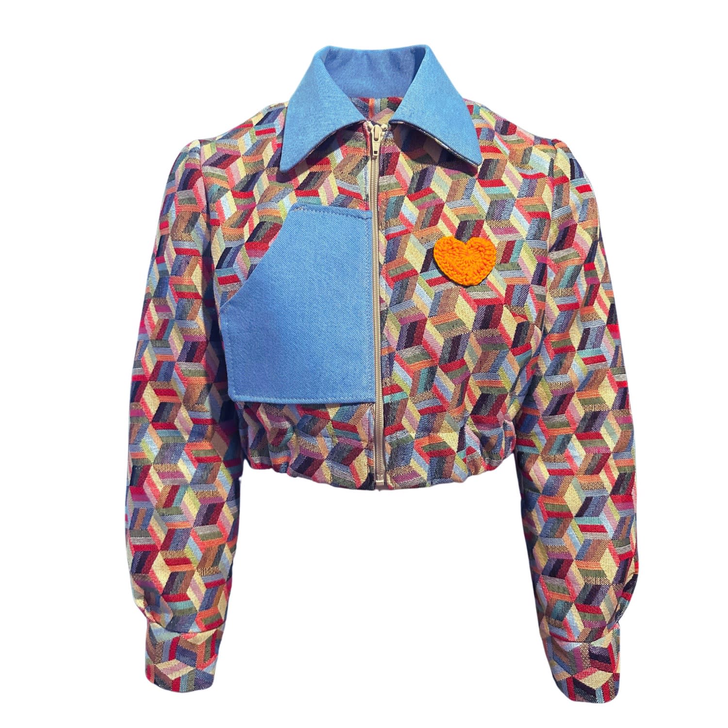 Women's Orange Tapestry Abstract Cropped Art Deco Jacket | Extra Small | Couture to Your Door