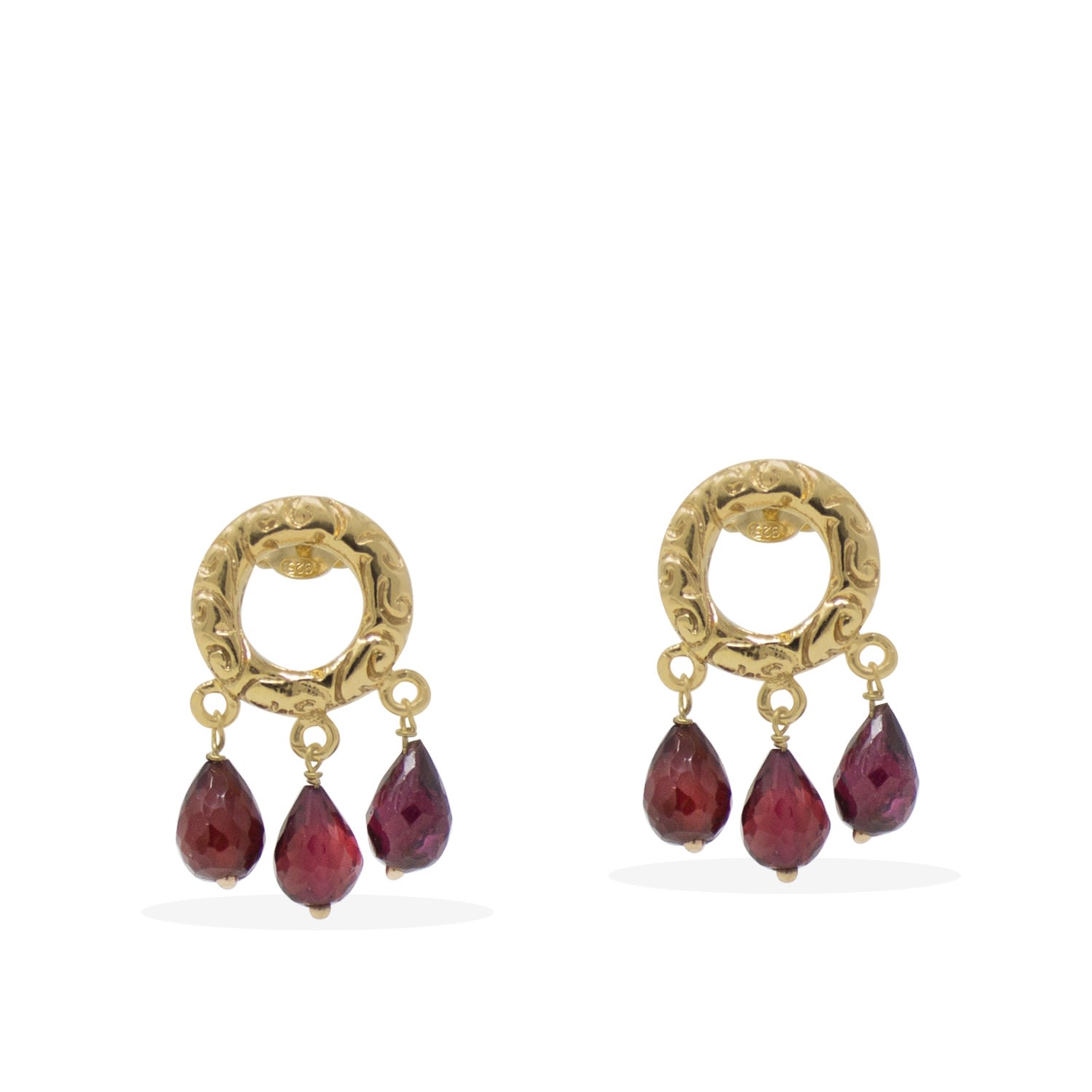 Women’s Gold / Red Liberty Gold Vermeil Garnet Stud Earrings Vintouch Italy