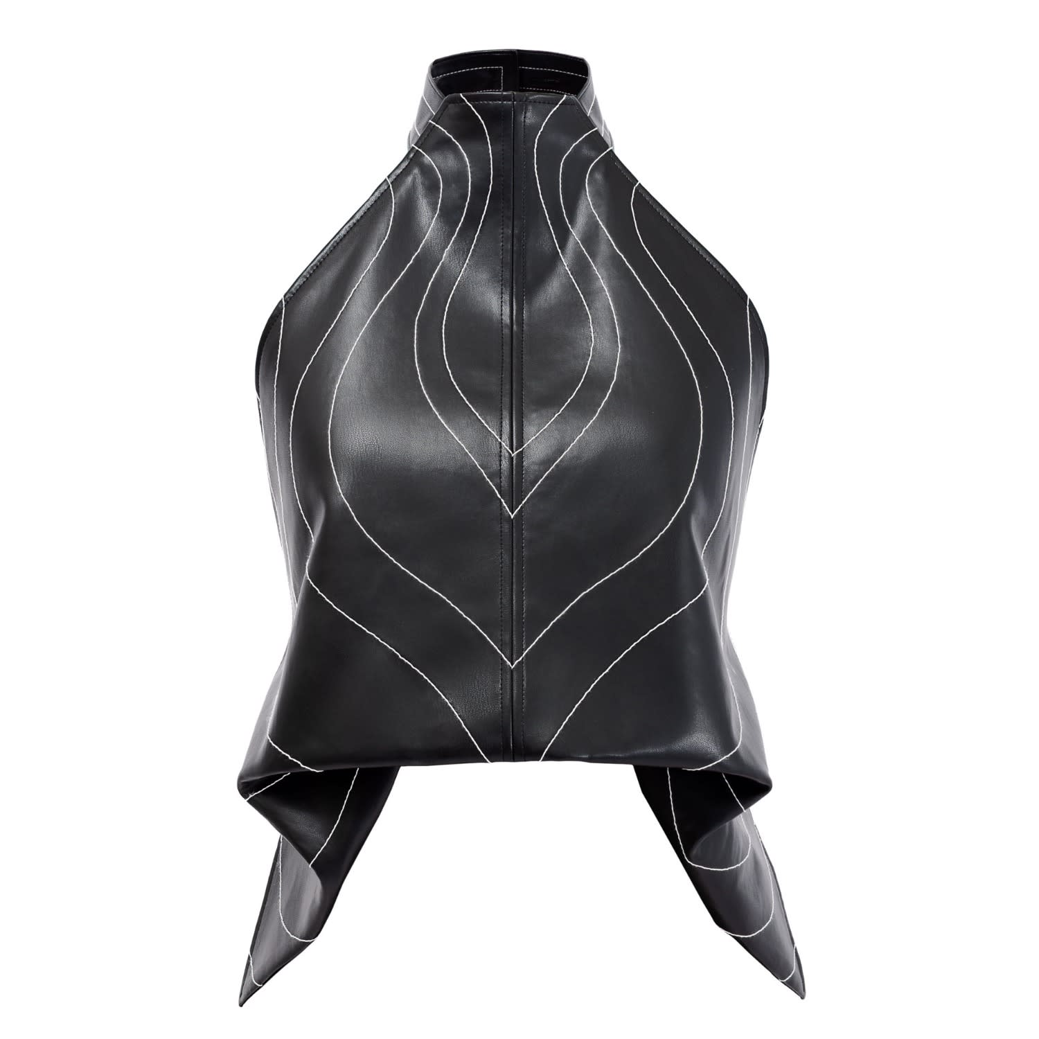 Kargede Women's Black Vegan Leather Halter Top - Open Back Designer Crop Vest In Black