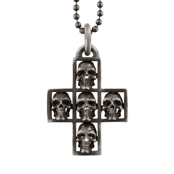 Gucci Multi Skull Cross Sterling Silver Pendant Necklace In Pendant