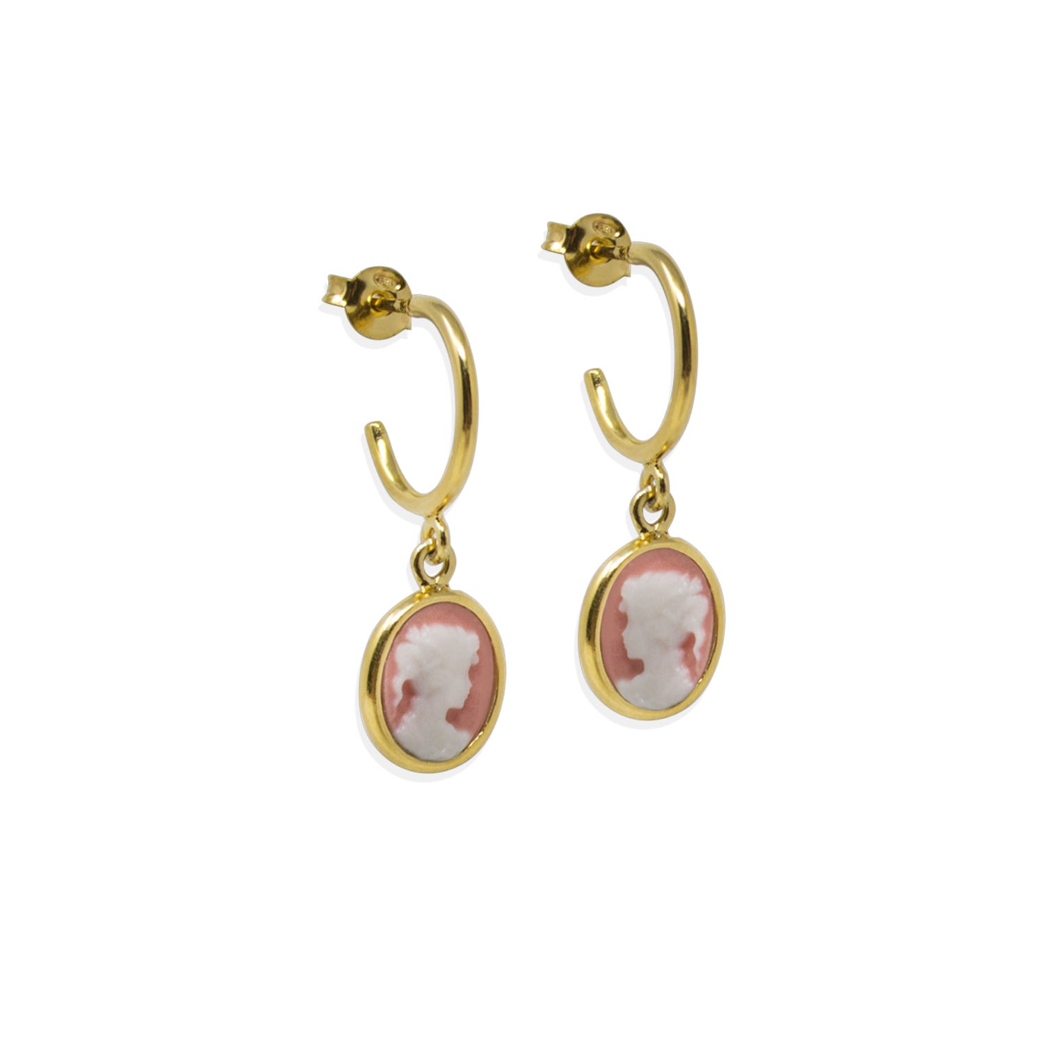 Vintouch Italy Women's Gold-plated Pink Mini Cameo Hoop Earrings In Pink