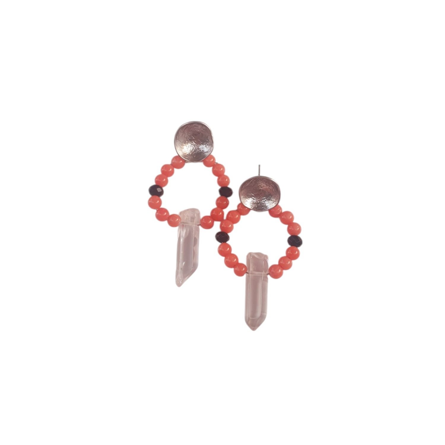 Way To Chic Women's Silver / Yellow / Orange Quartz And Coral Earrings On Silver Plated Studs