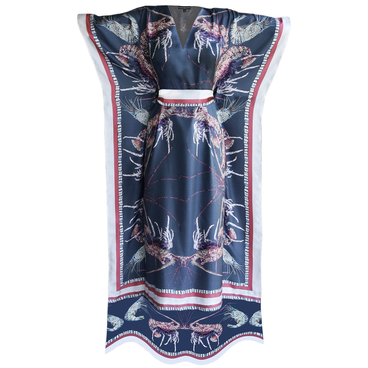 Cassandra Hone Women's Neutrals / Blue Lobster And Prawn Mosaic Kaftan In Blue