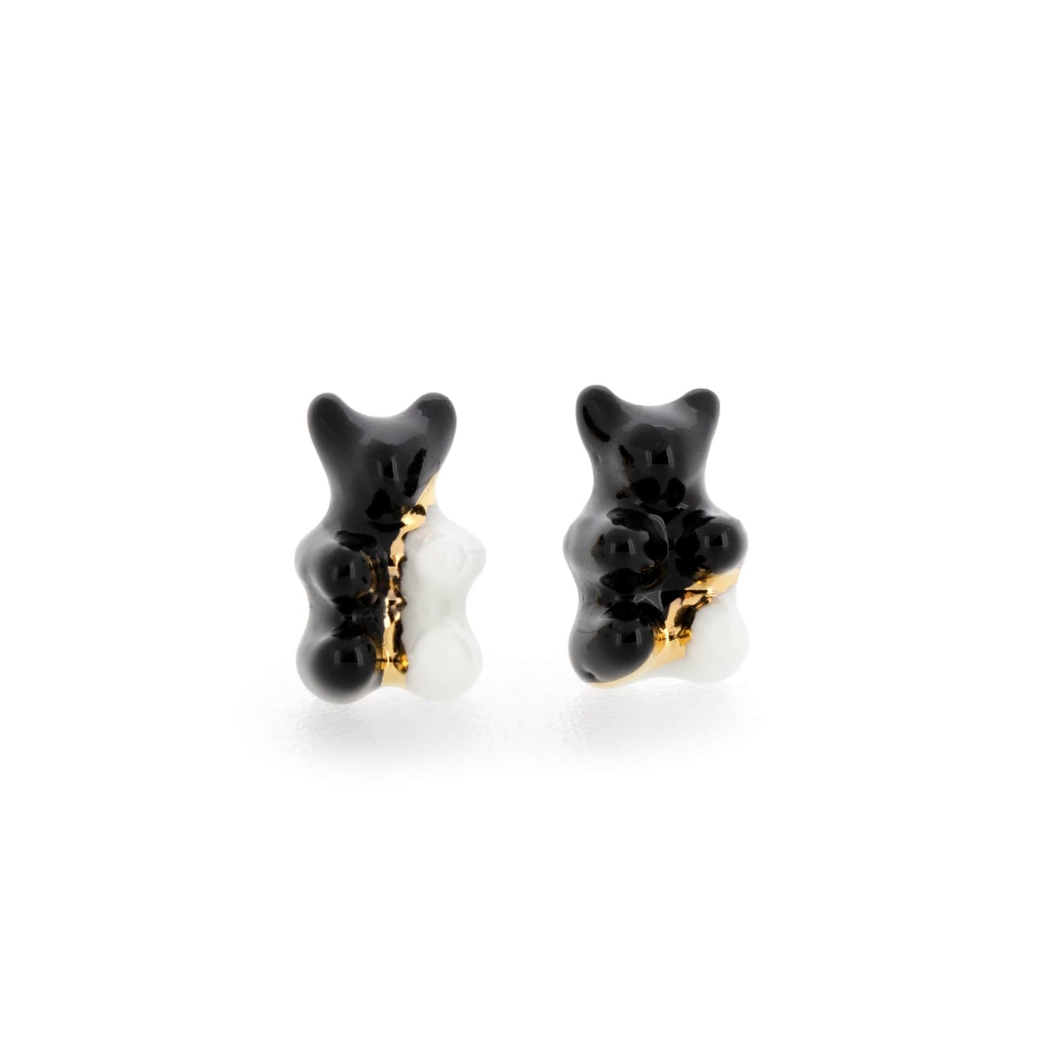 Women’s Black / White / Gold Elegant Mini Gummy Bear Studs - Black & White Cj·314