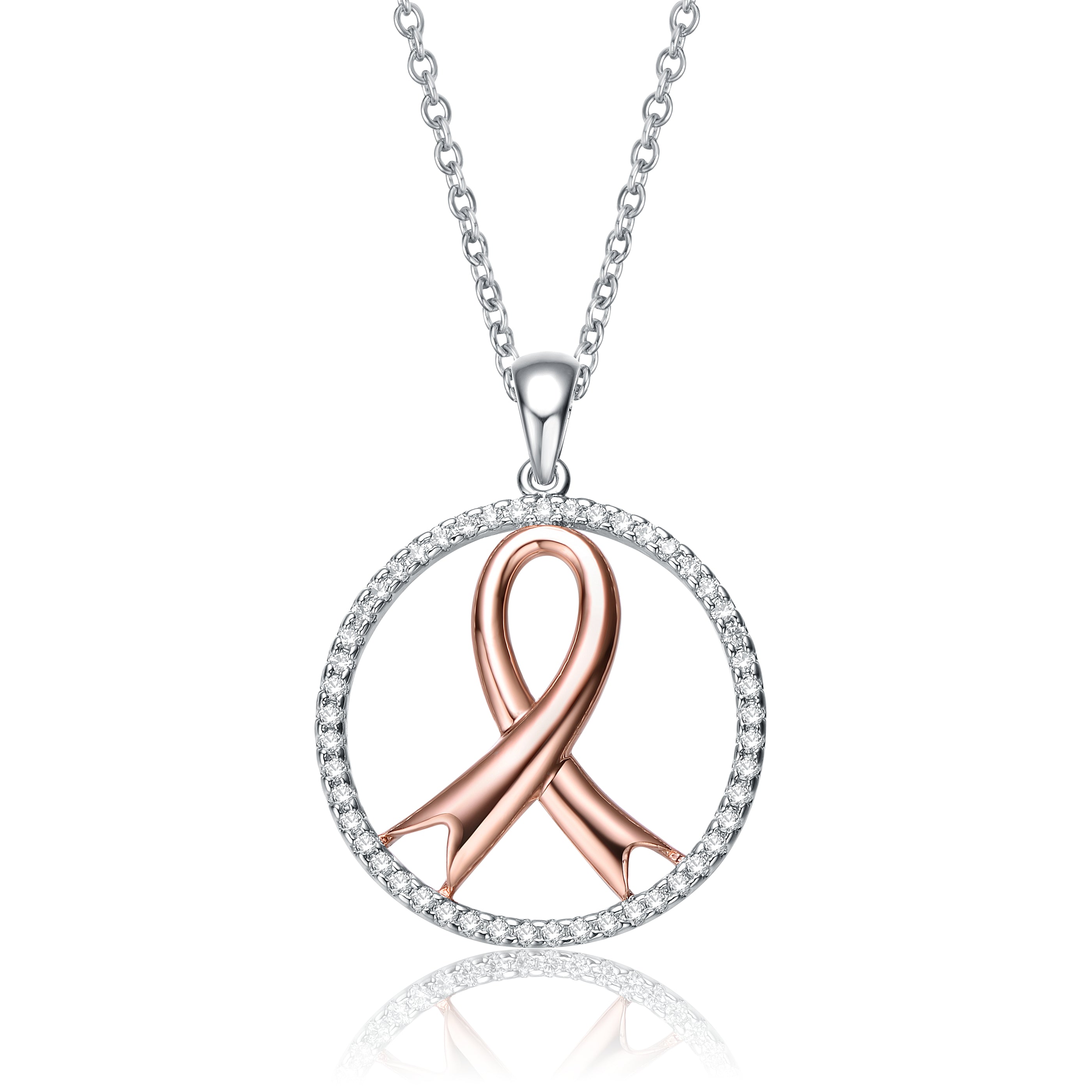 Women’s White / Rose Gold / Silver Sterling Silver Two Tone With Clear Cubic Zirconia Loop Necklace Genevive Jewelry