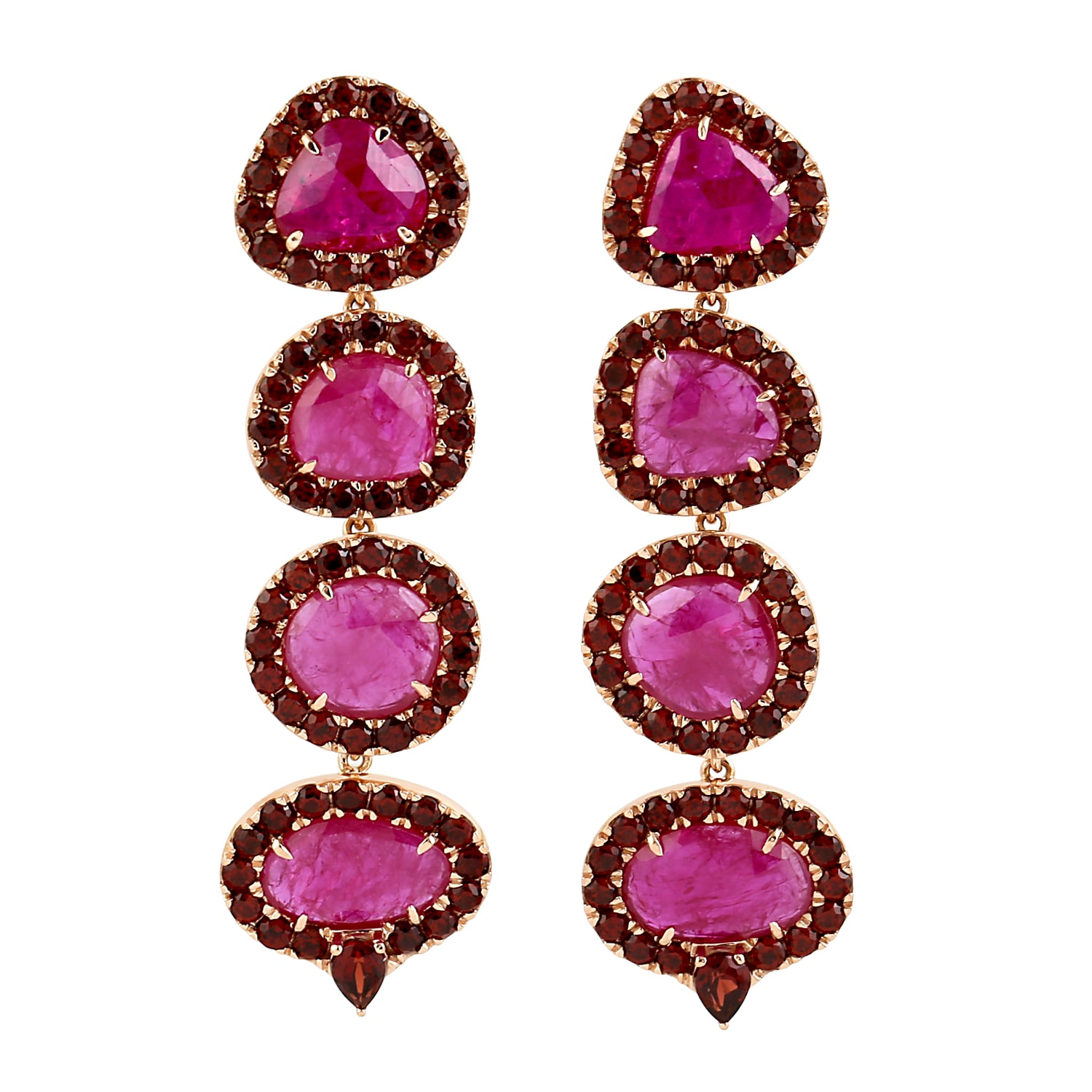 Artisan Women's Ruby & Garnet Gemstone Dangle Earrings In Rose Gold