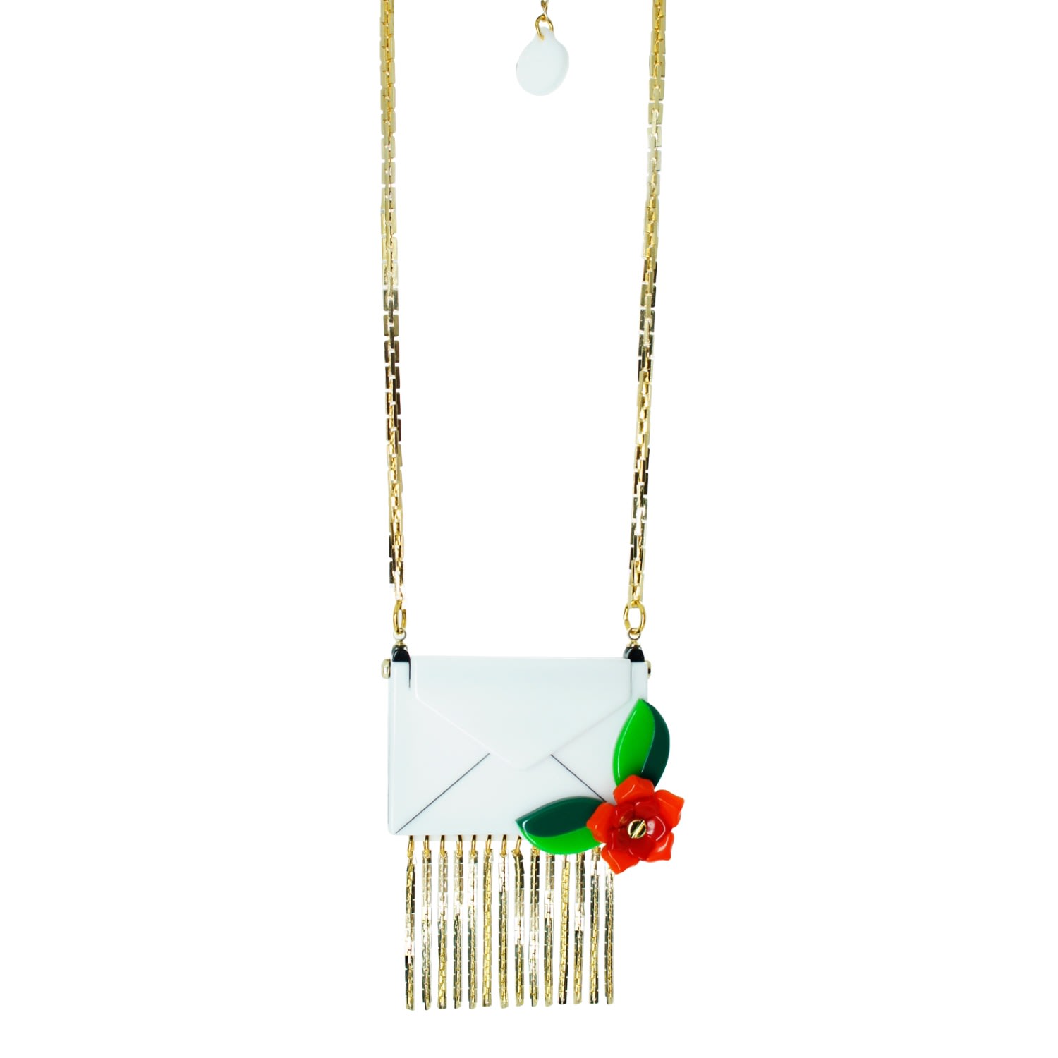 Gissa Bicalho Women's White Handmade Acrylic Necklace Envelope And Flower U In Multi