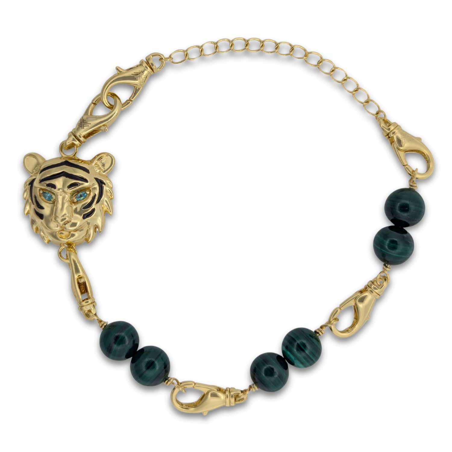 Frenvyrn Men's Gold / Green Tiger Convertible Malachite Bracelet Bag Charm Medium